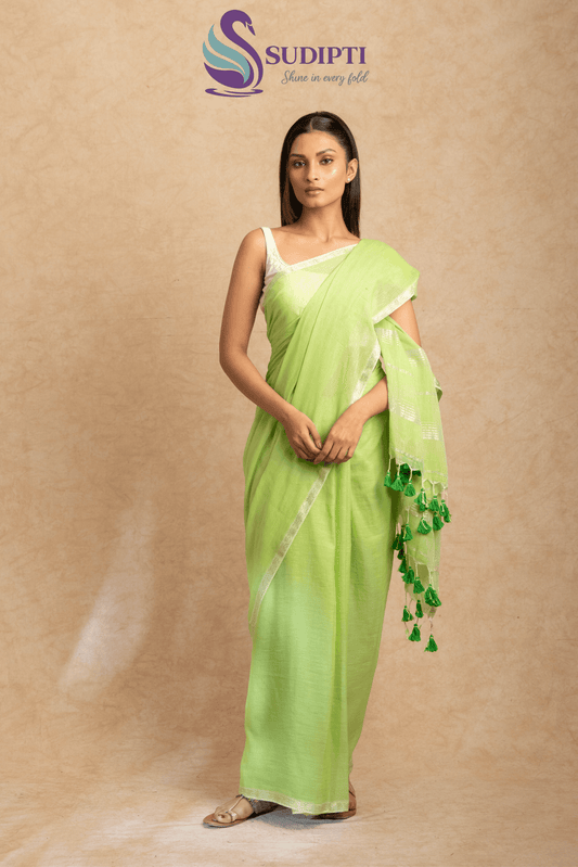 Fresh Lime Green Cotton Saree
