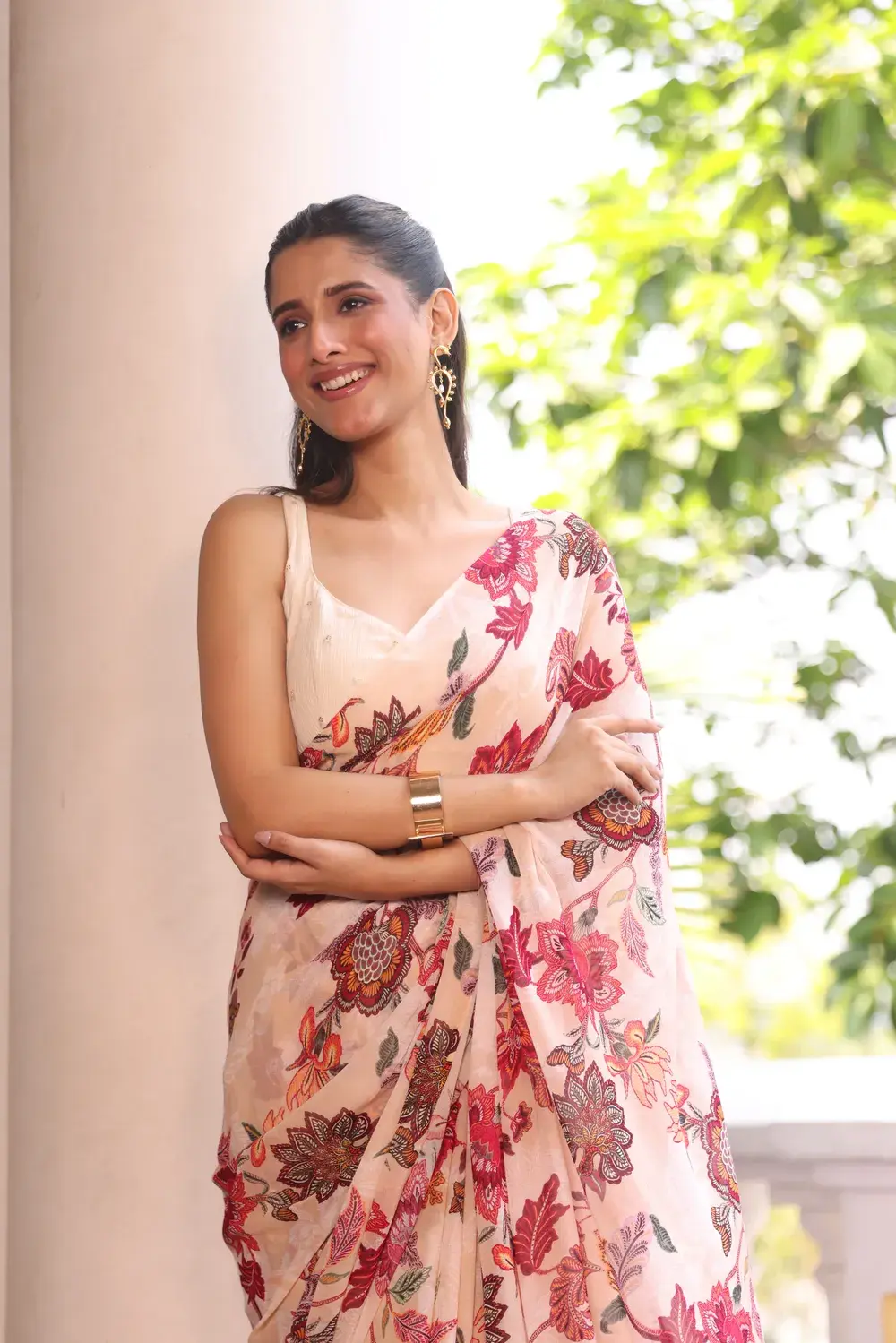 Beige Floral Digital Print
