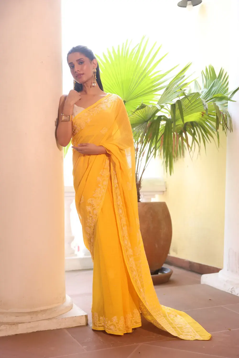 Yellow Kota Cotton Chikankari