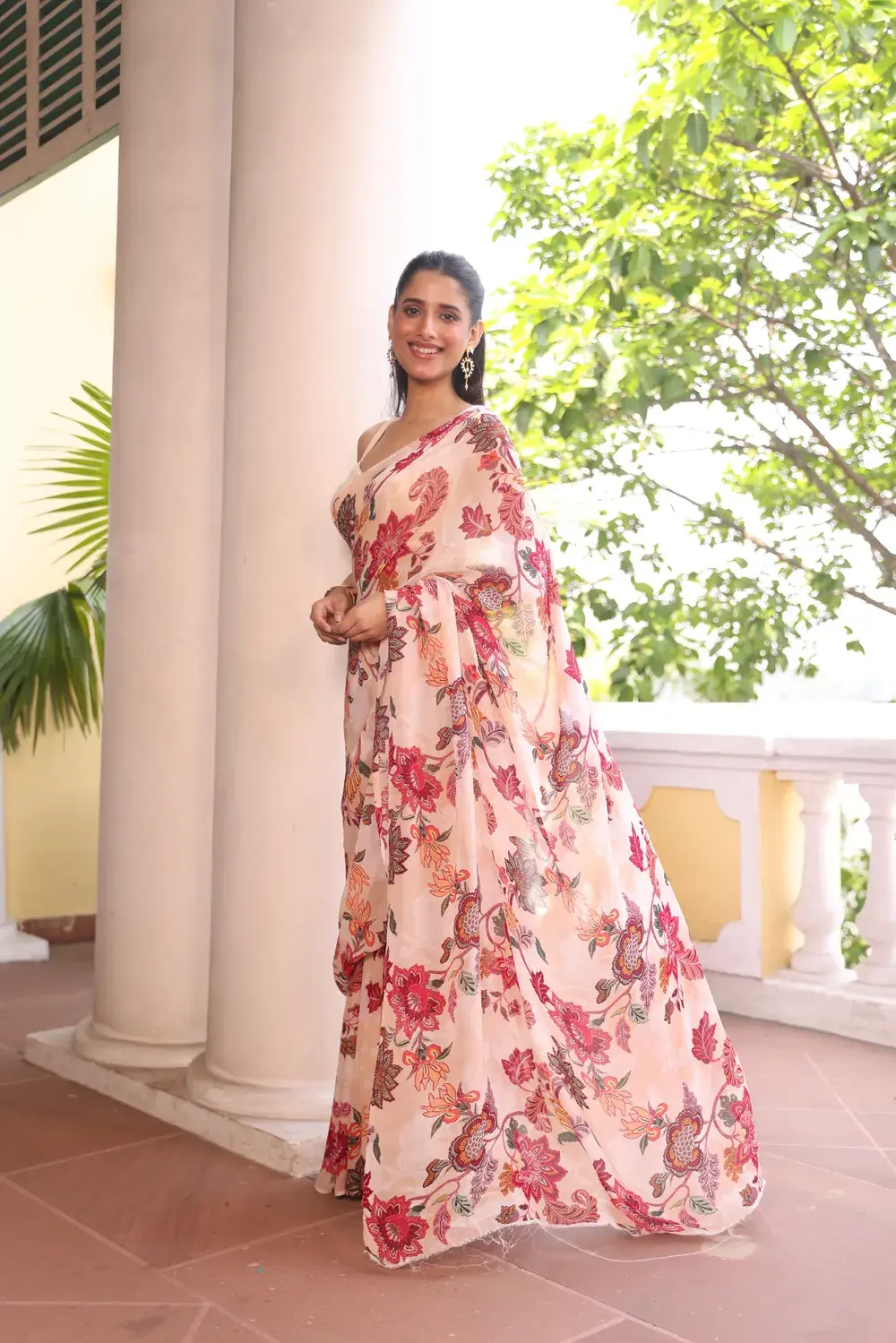 Beige Floral Digital Print