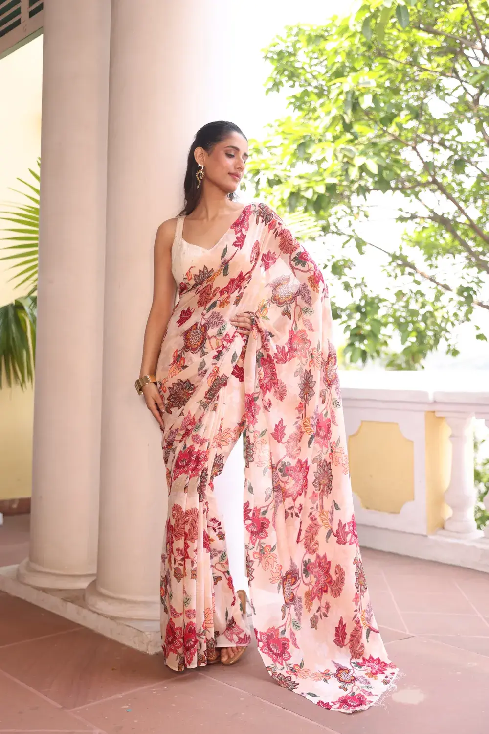 Beige Floral Digital Print