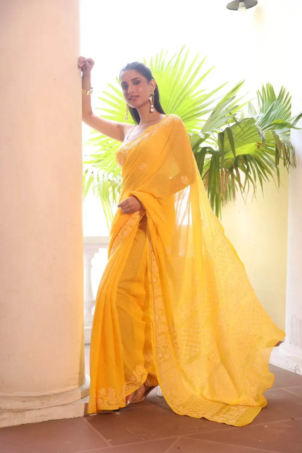 Yellow Kota Cotton Chikankari