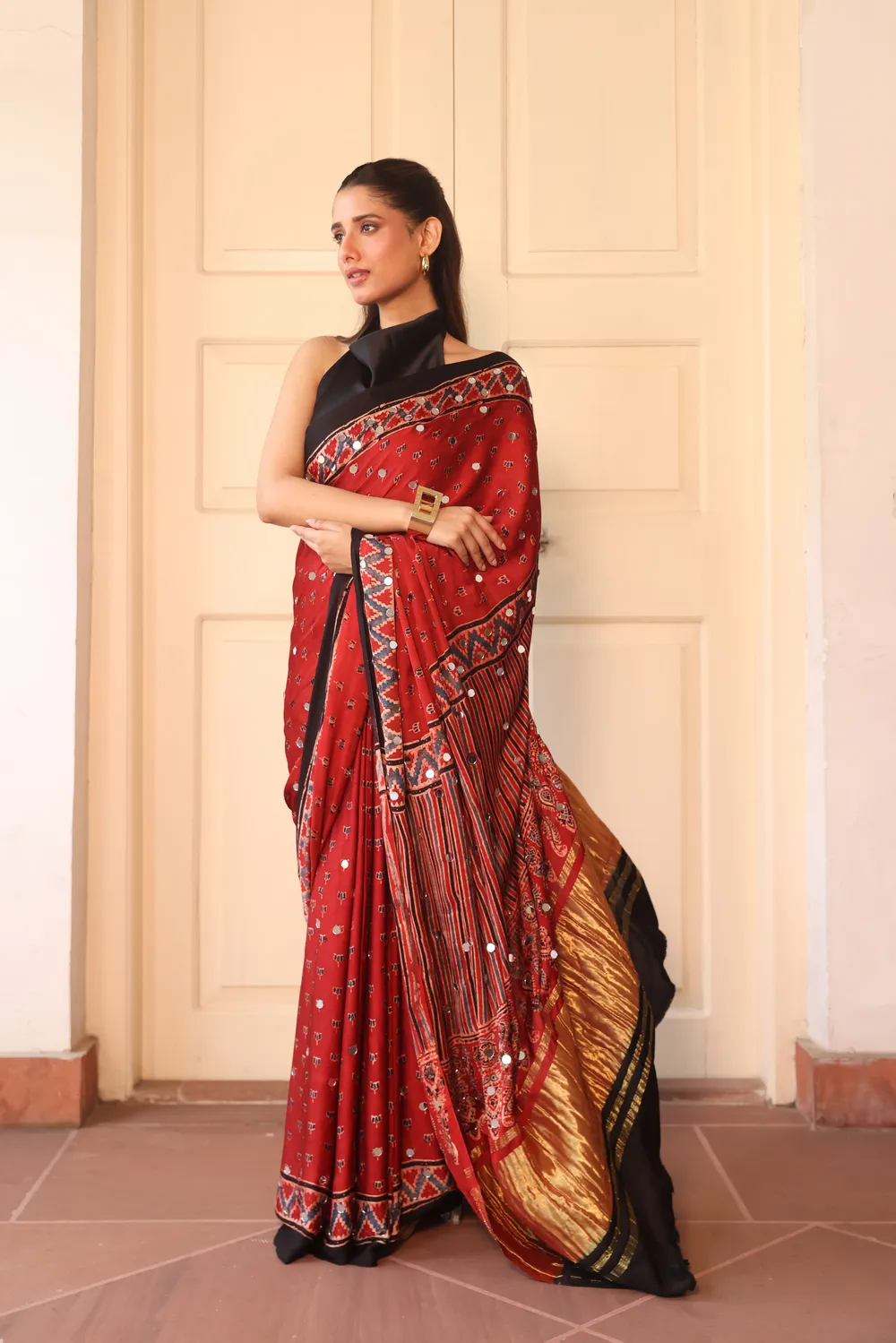 Modal Silk Ajrakh with mirror Work