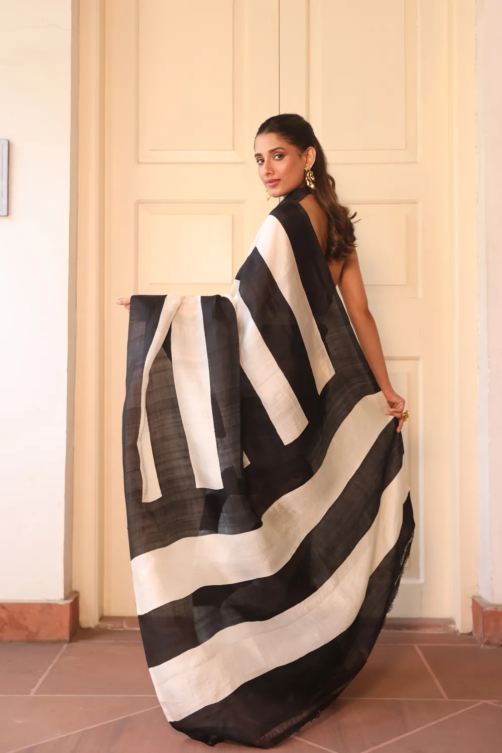 Black & White Pure Silk Saree