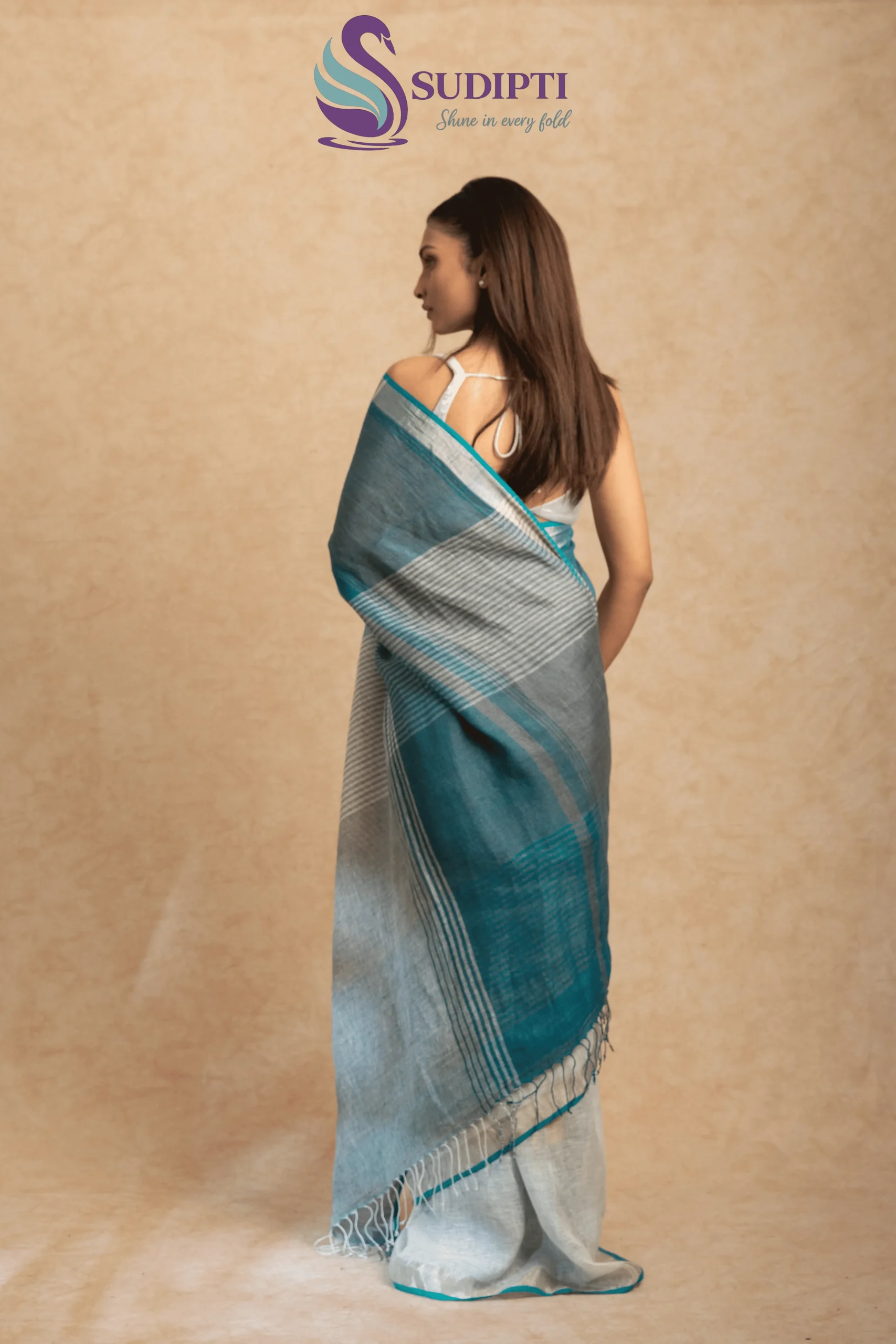 Ocean Breeze Pure Linen Saree
