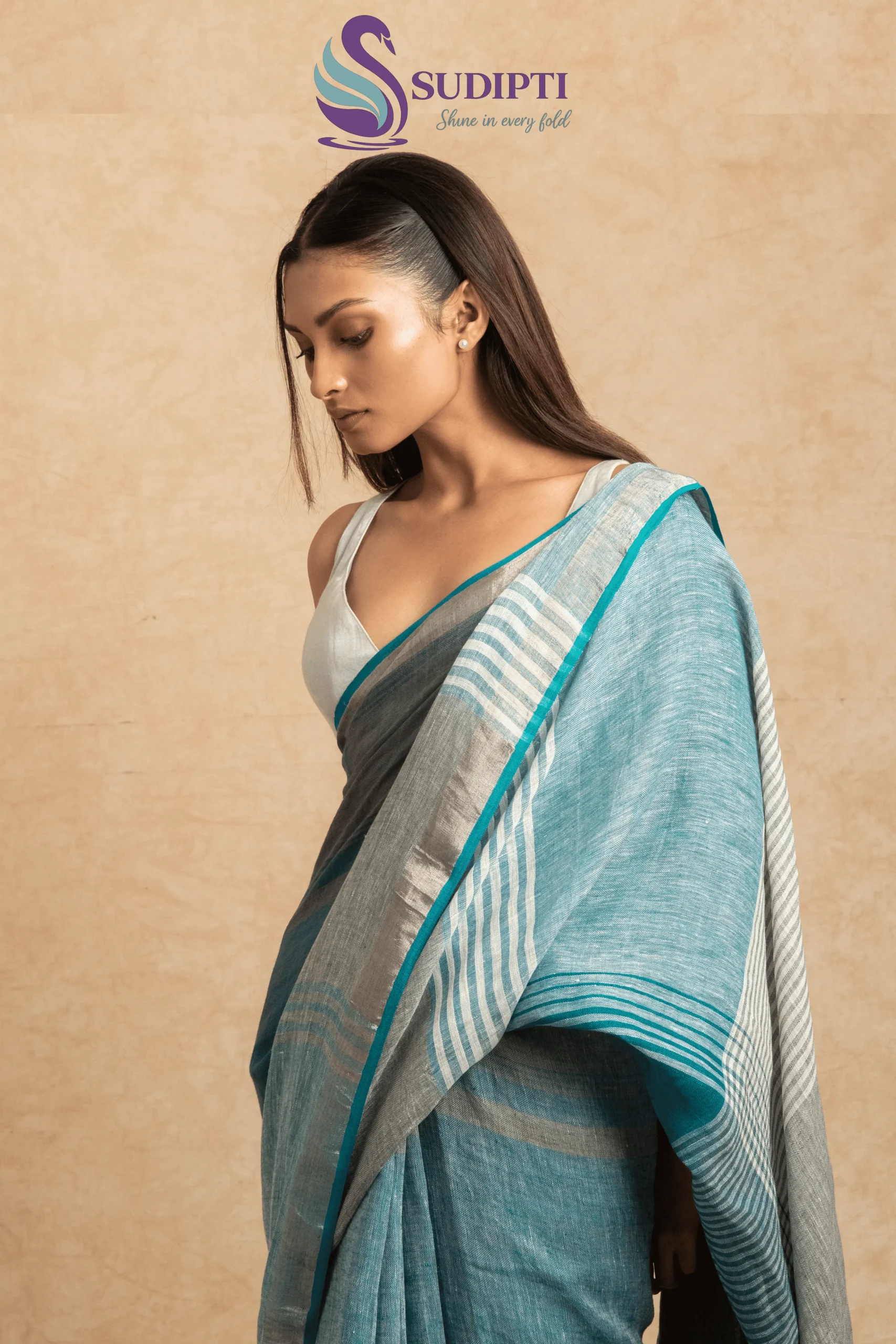 Ocean Breeze Pure Linen Saree