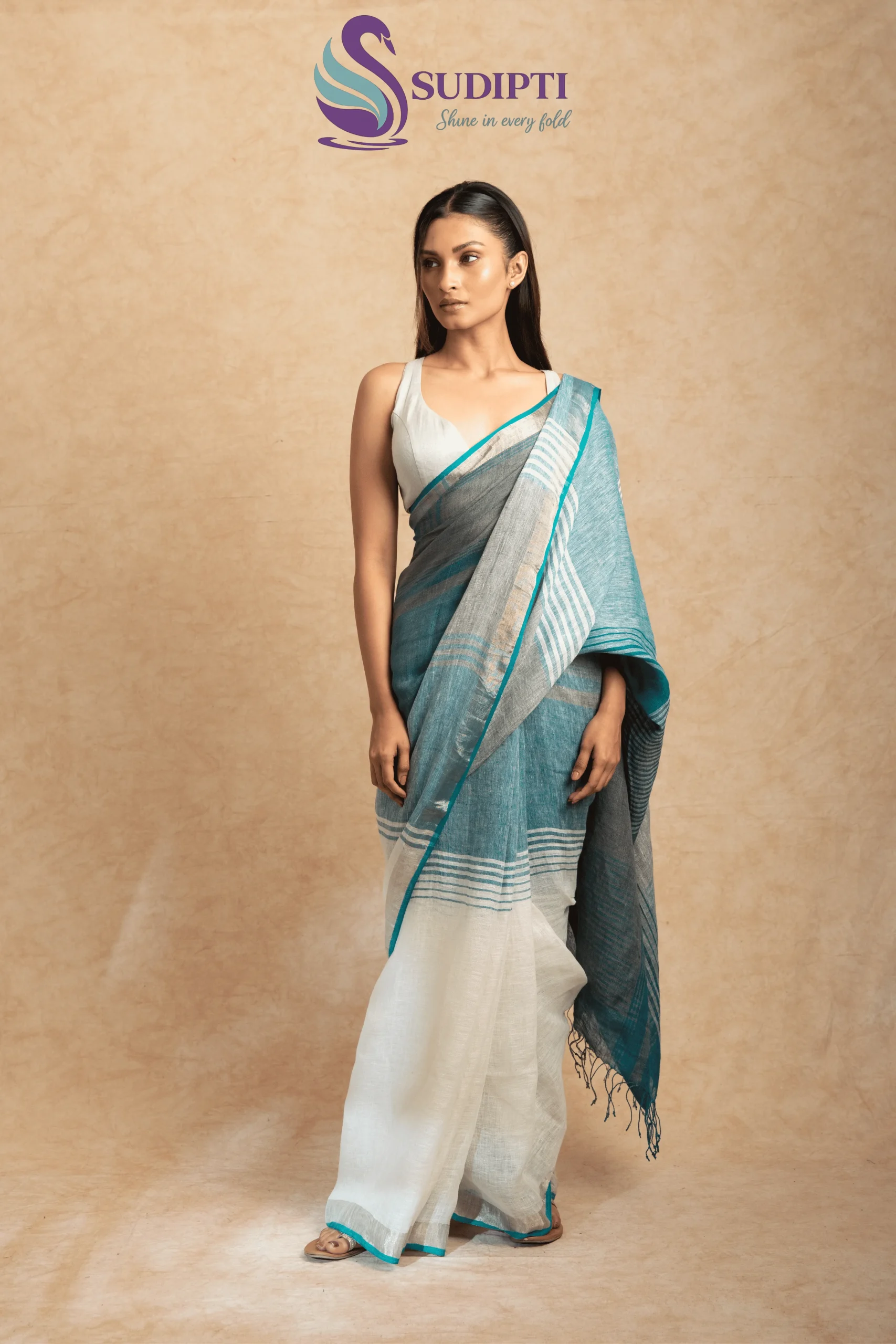 Ocean Breeze Pure Linen Saree
