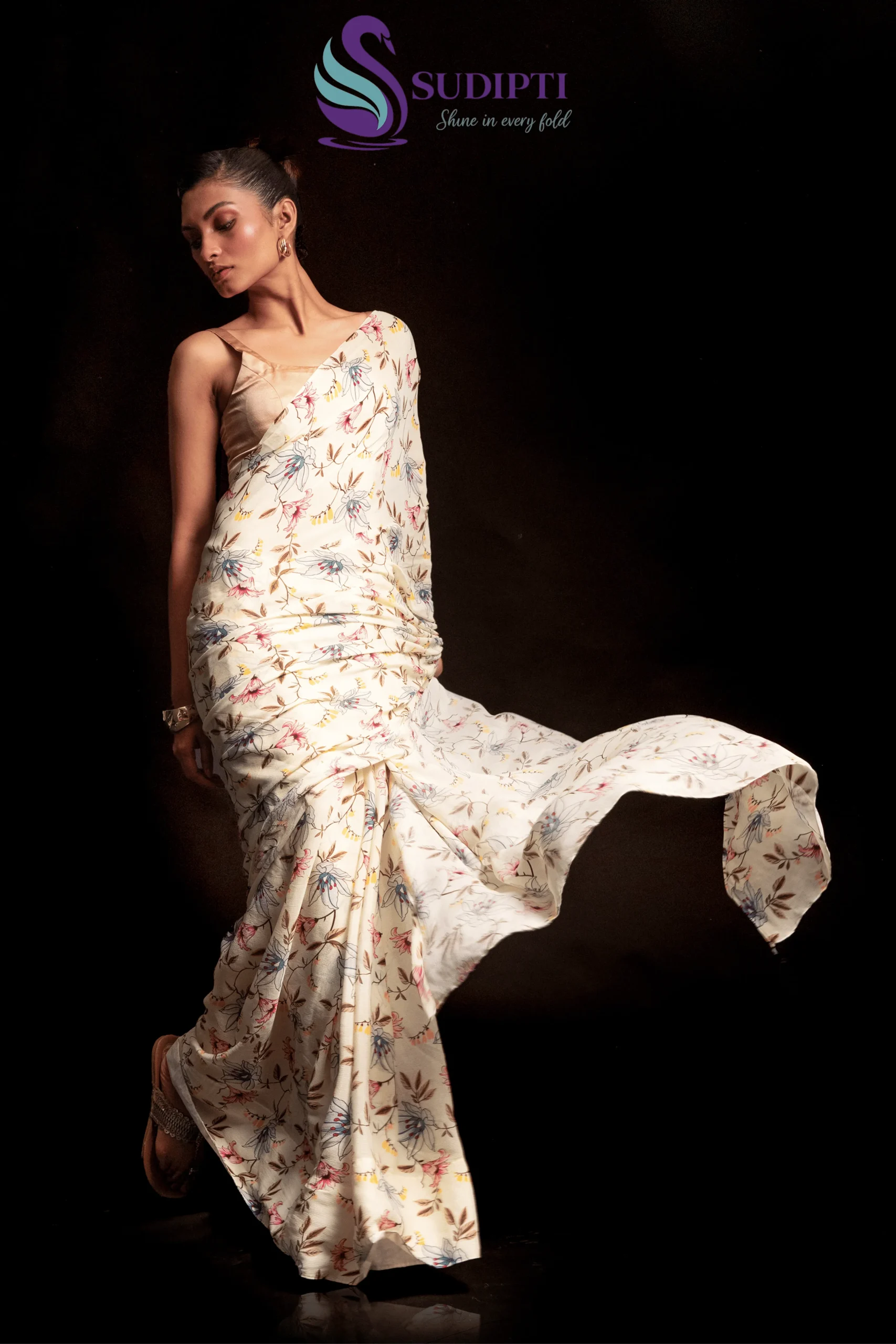 Ivory Blossom Digital Print Saree
