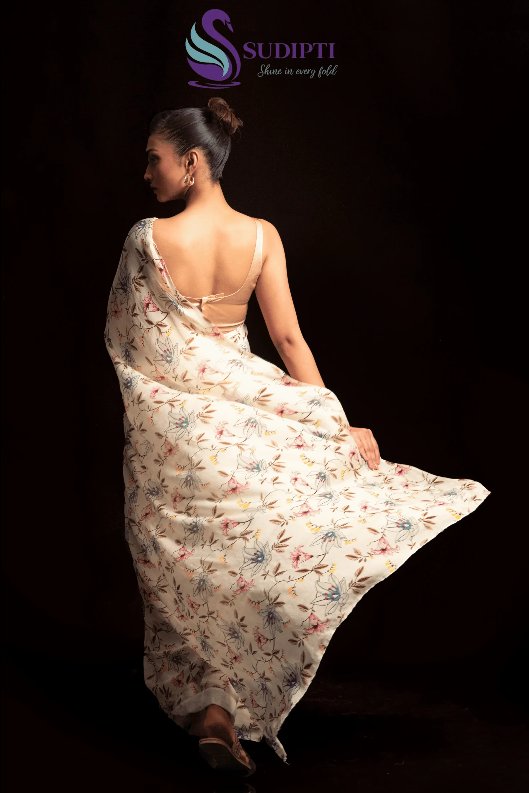 Ivory Blossom Digital Print Saree