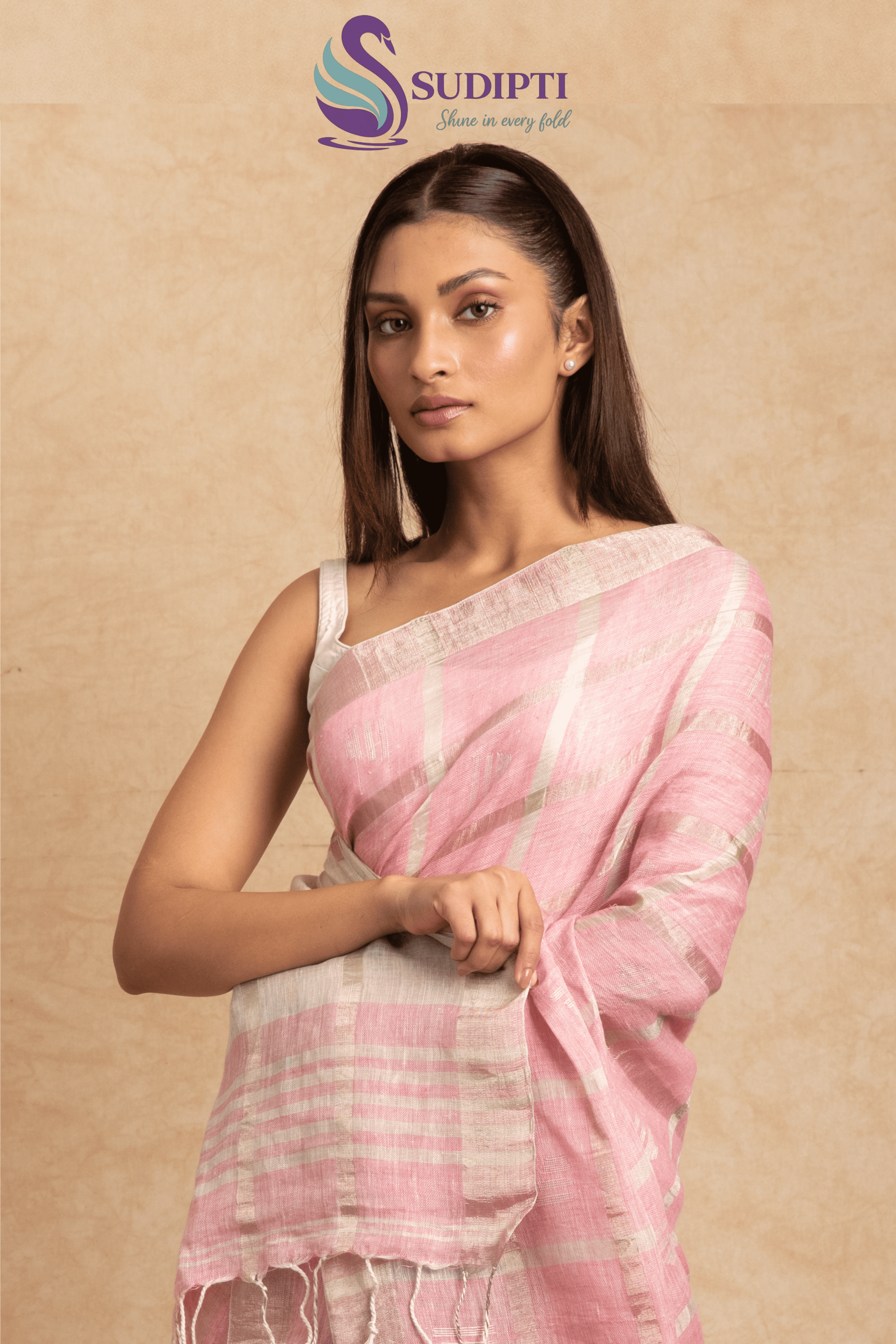 Blush Horizon Linen Saree