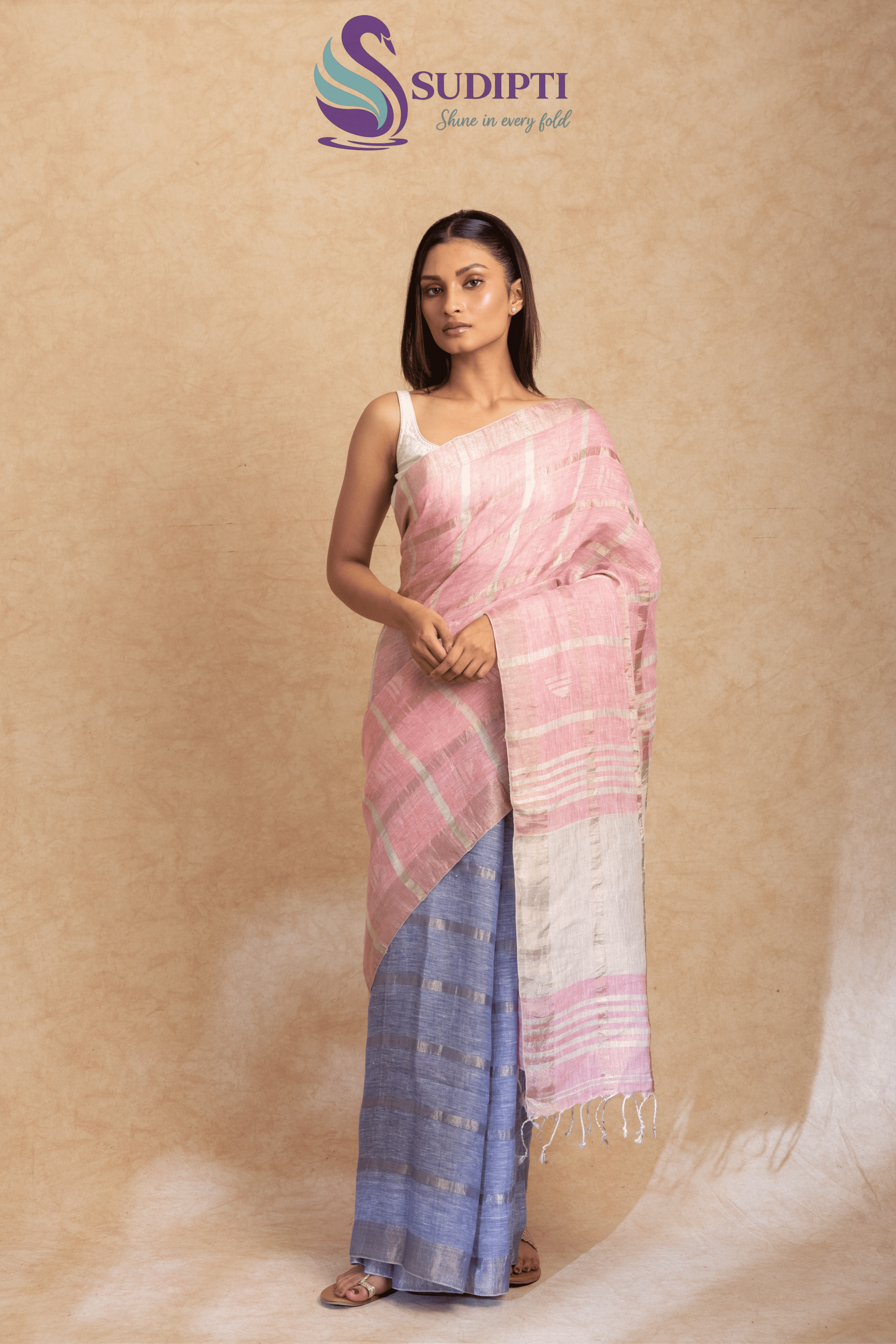 Blush Horizon Linen Saree