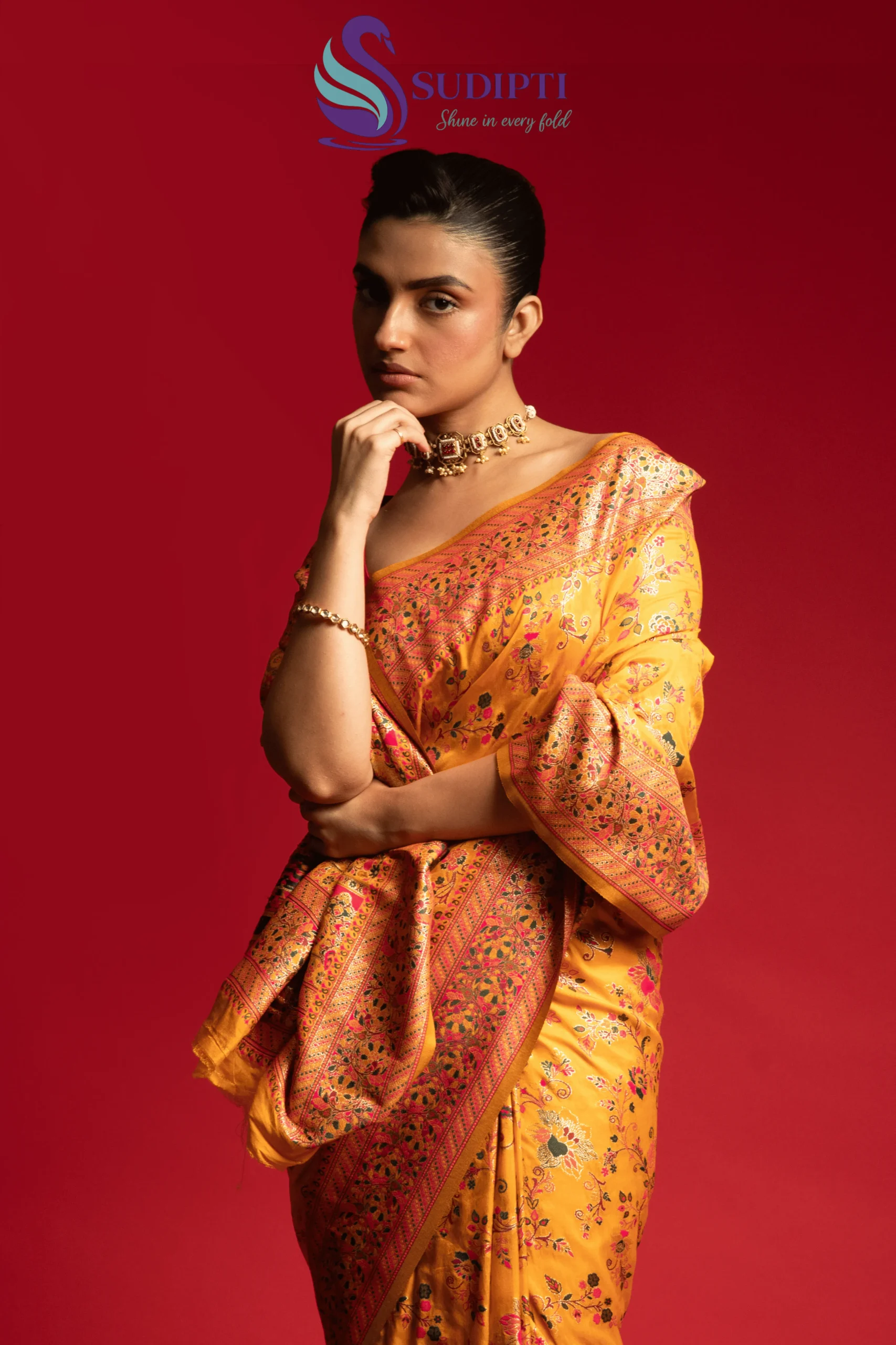 Golden Bloom Pashmina Banarasi Saree