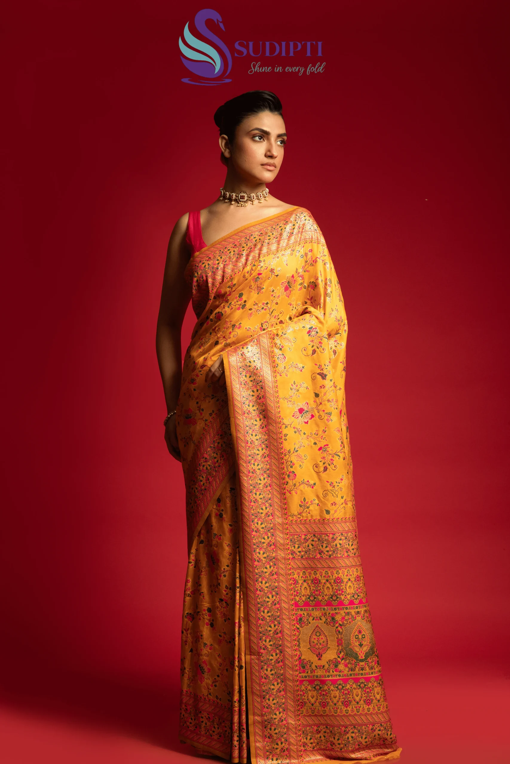 Golden Bloom Pashmina Banarasi Saree