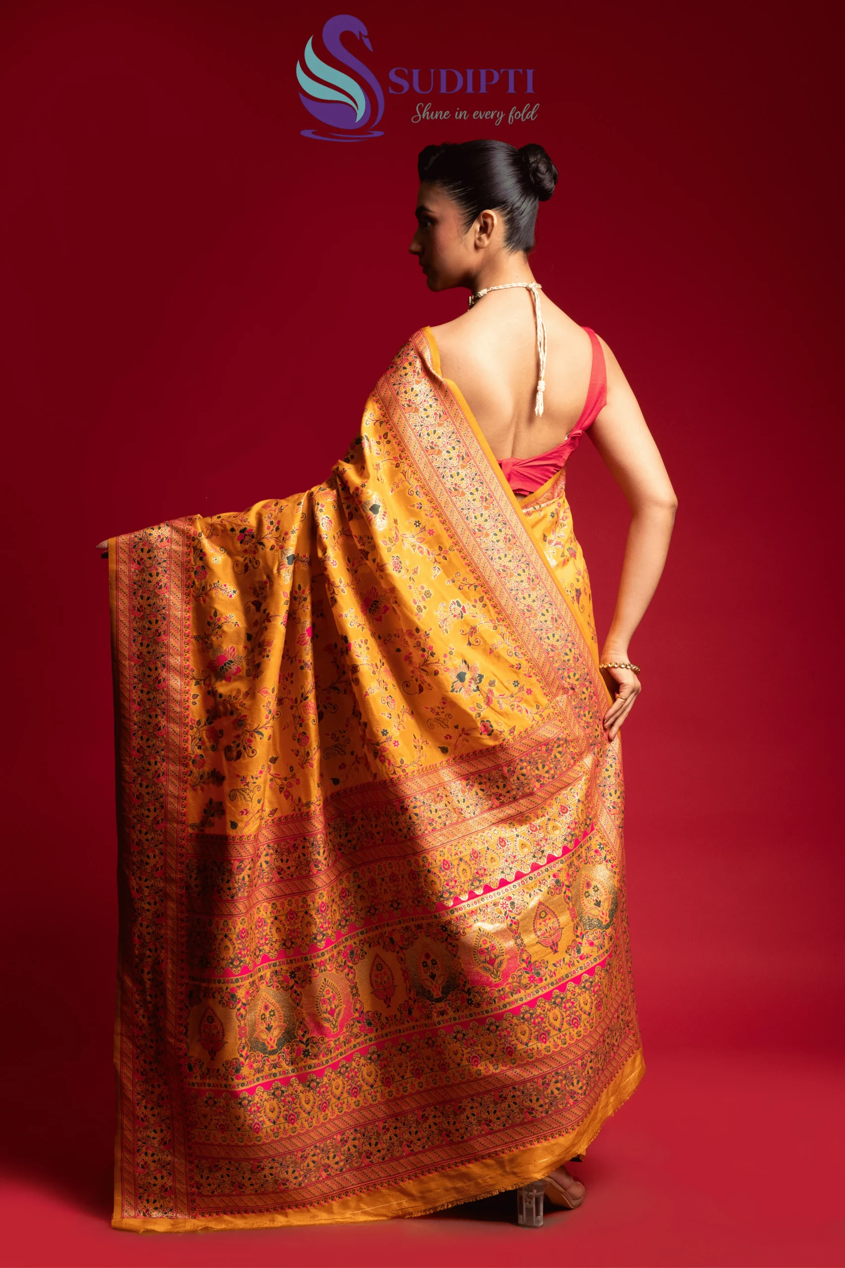 Golden Bloom Pashmina Banarasi Saree