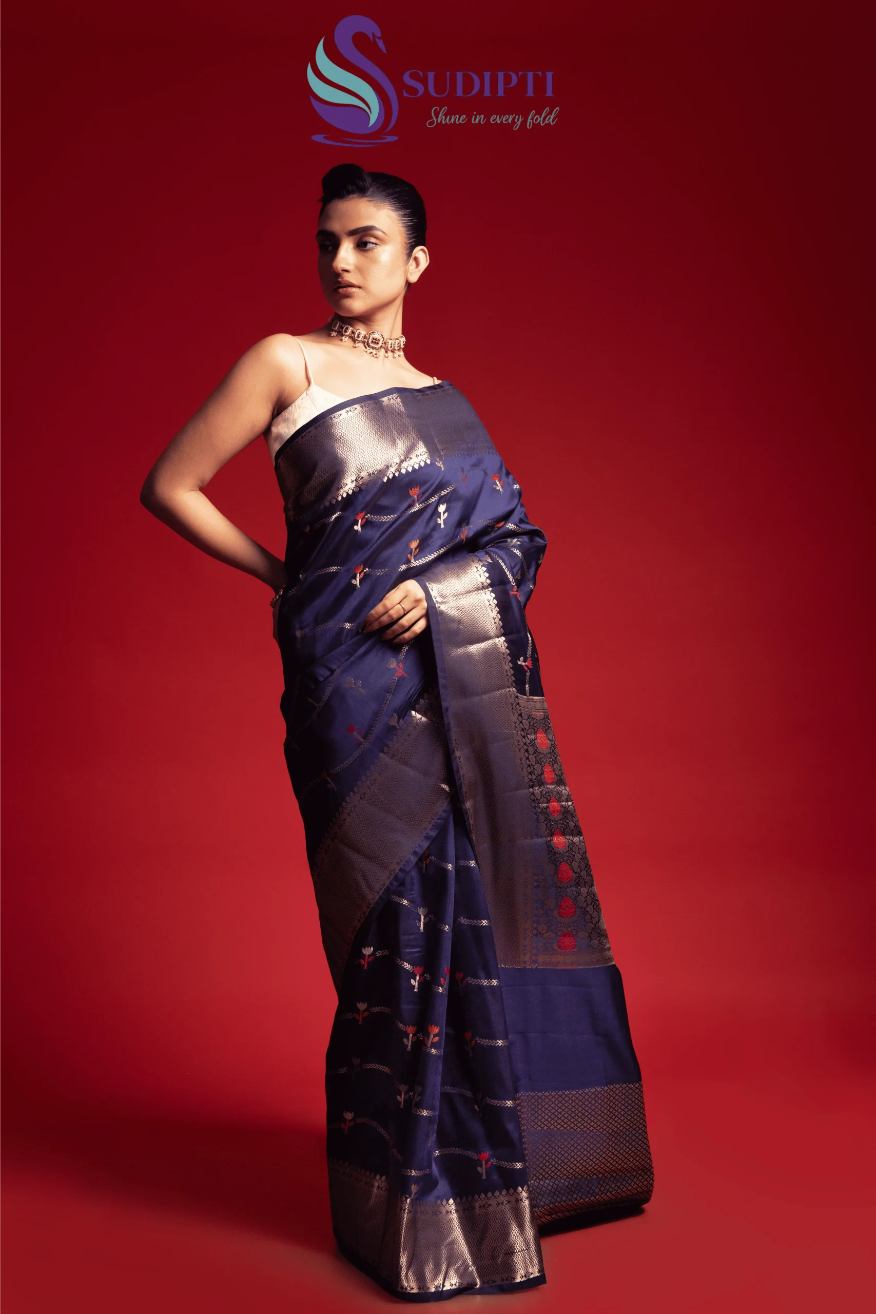 Midnight Bloom Banarasi Saree