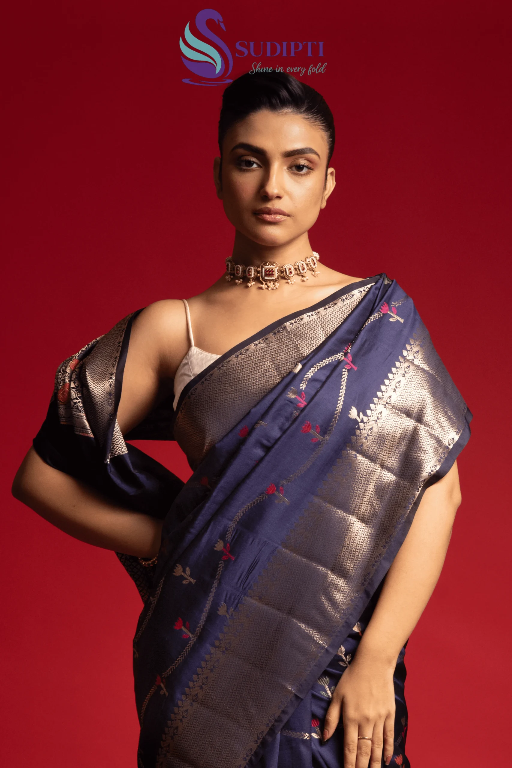 Midnight Bloom Banarasi Saree