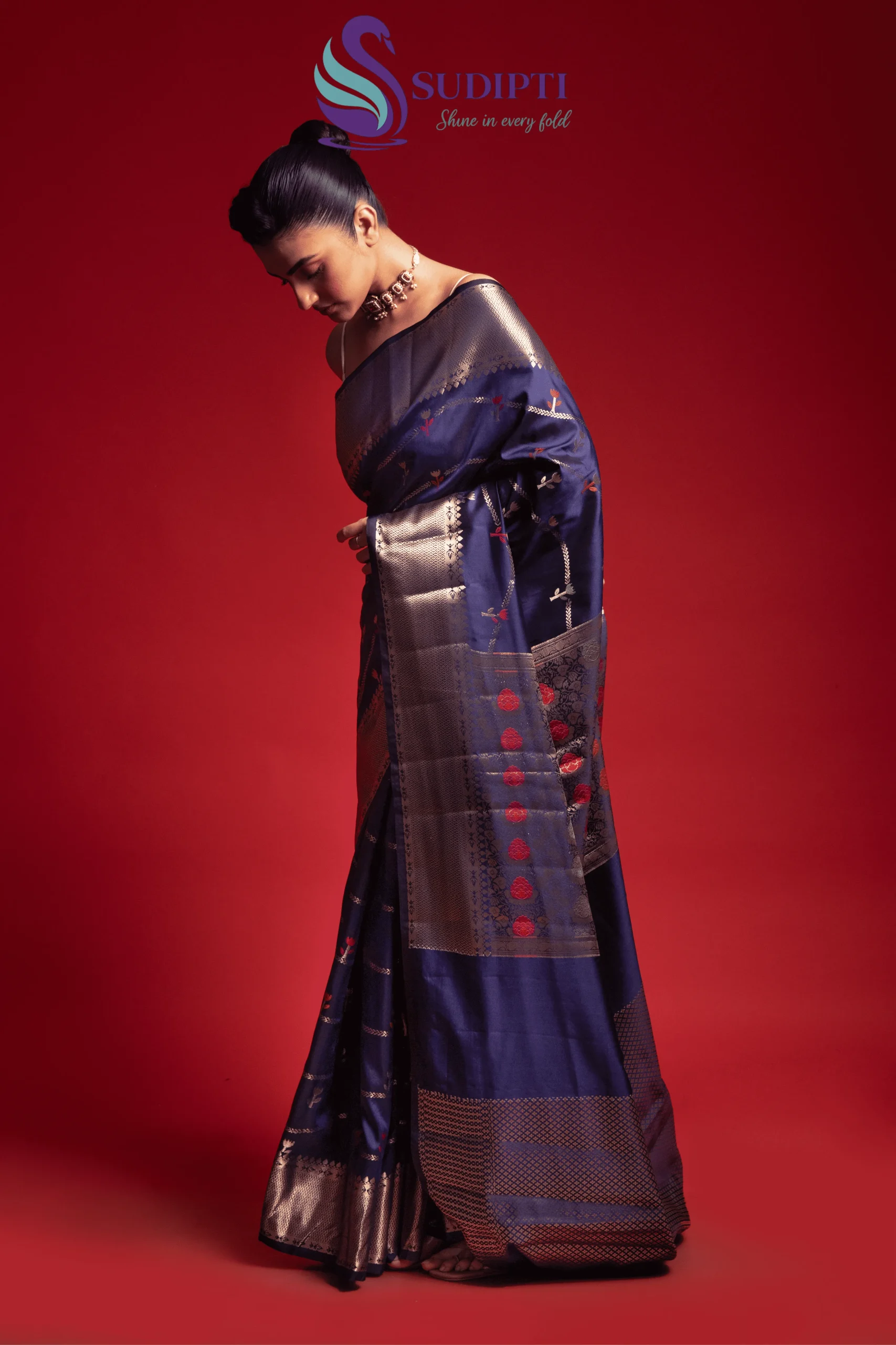 Midnight Bloom Banarasi Saree