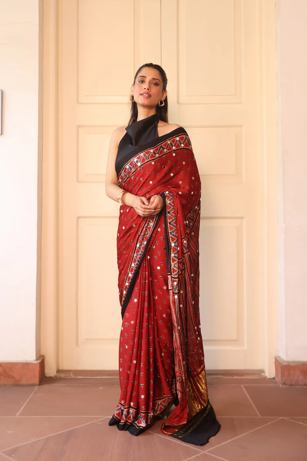 Modal Silk Ajrakh with mirror Work