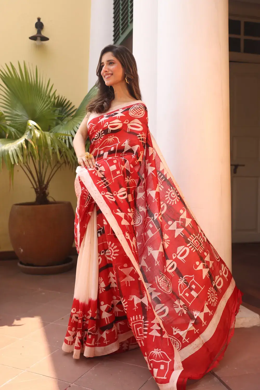 Red & White Pure Silk Saree