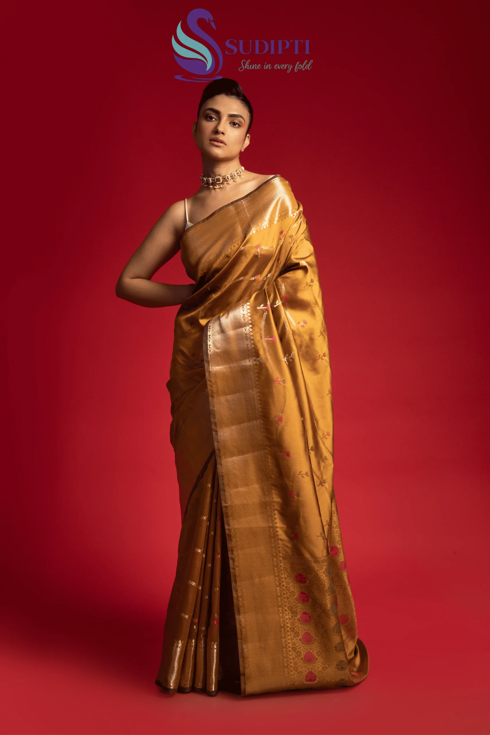 Golden Amber Banarasi Saree