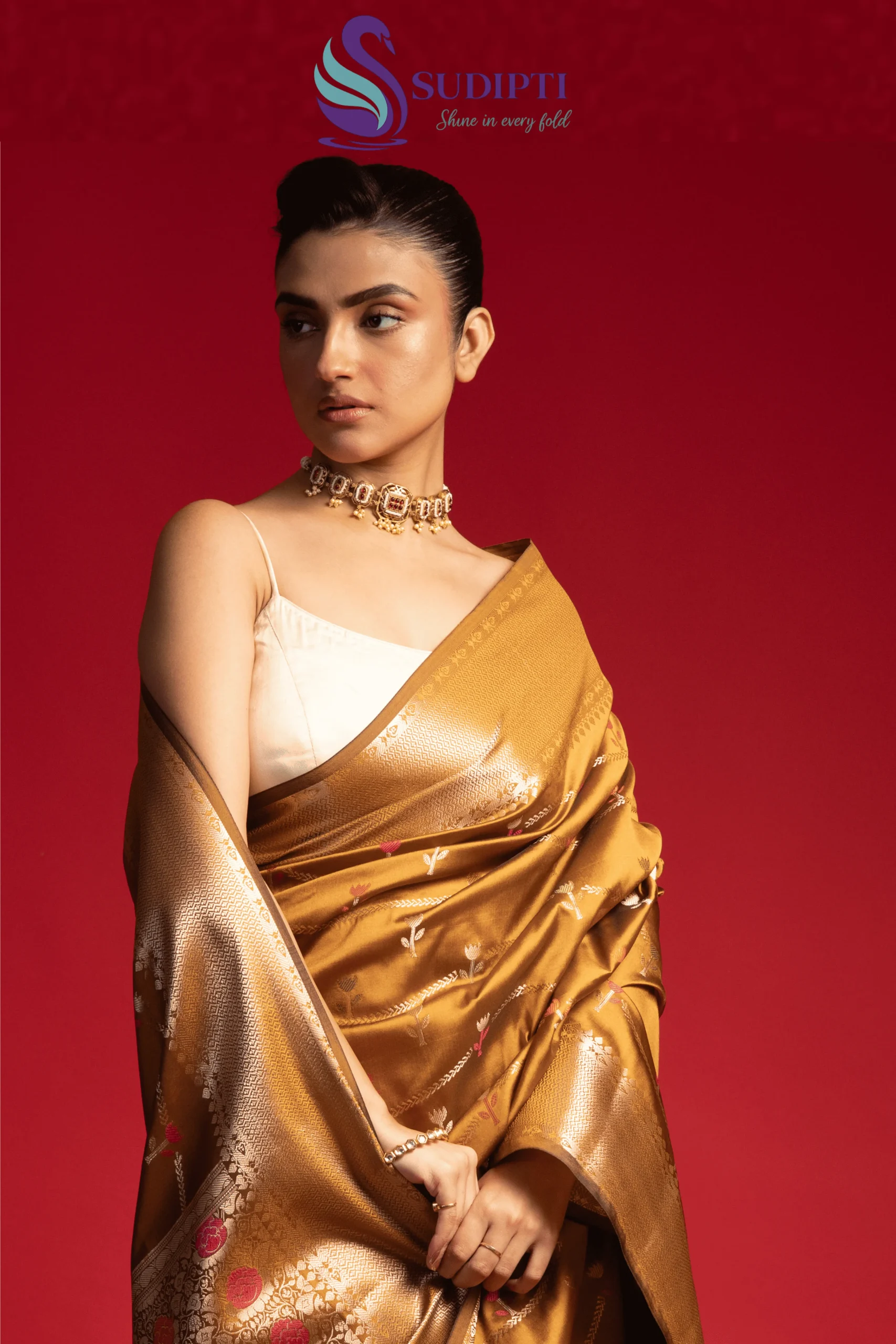 Golden Amber Banarasi Saree