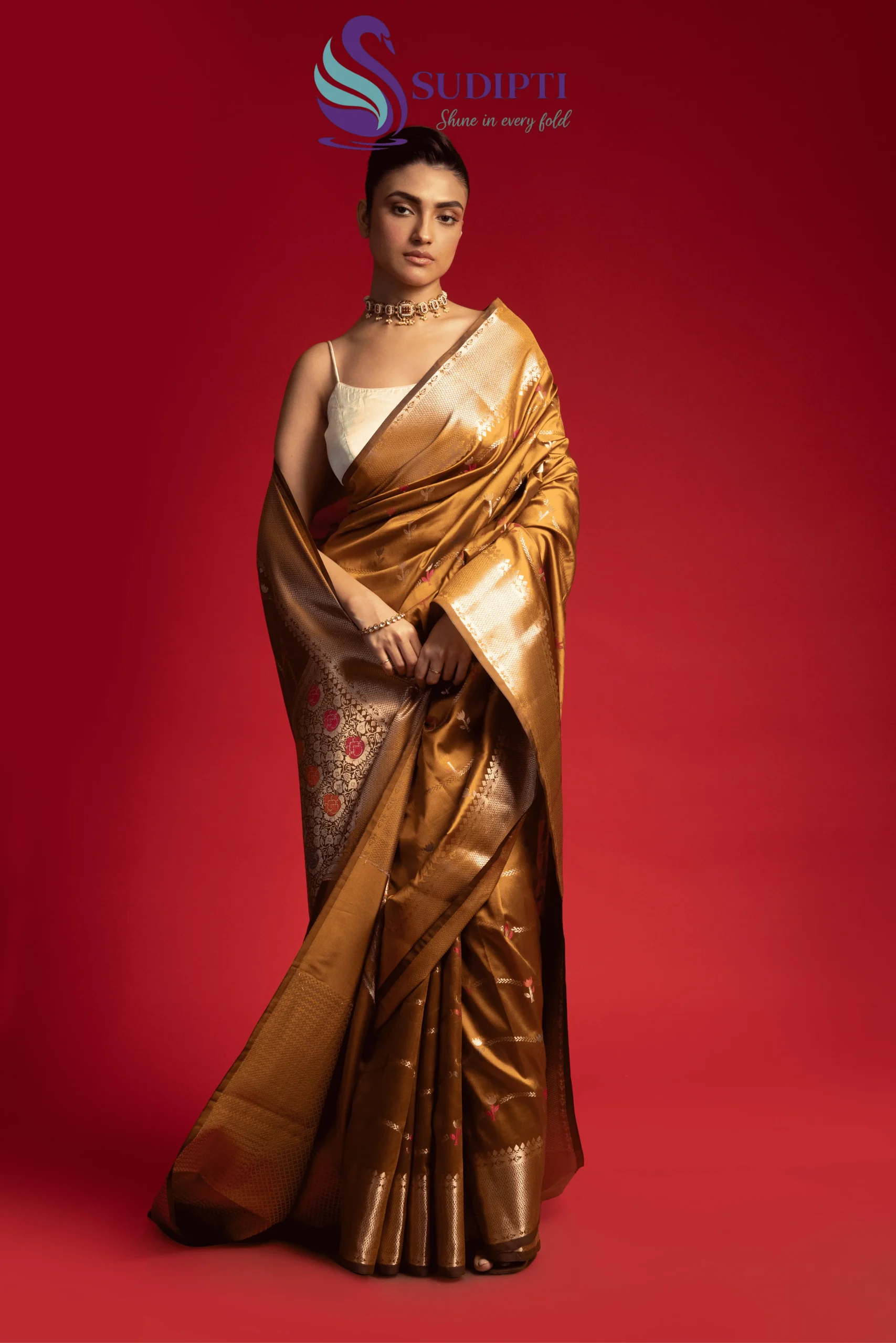 Golden Amber Banarasi Saree