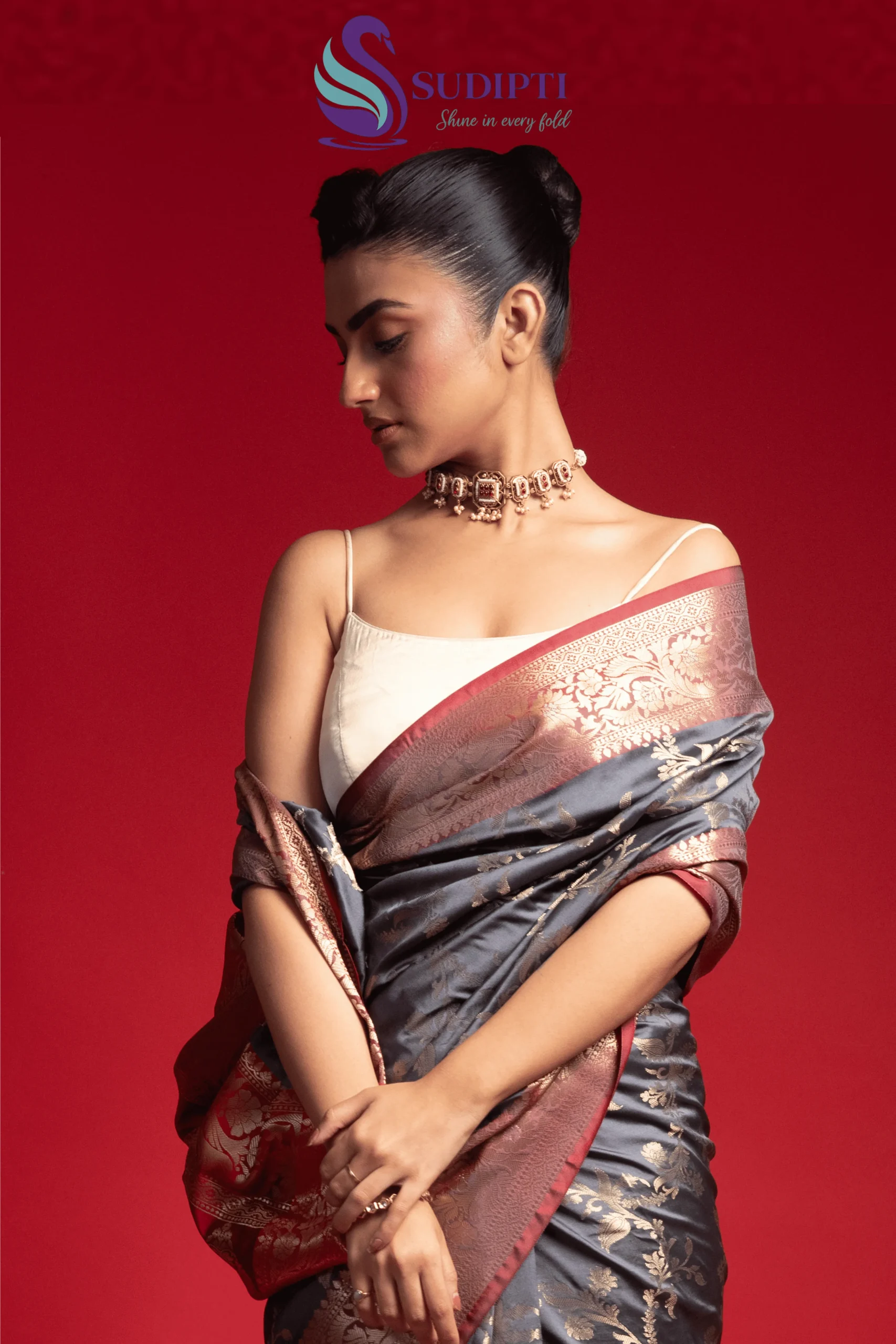 Steel Rose Jaal Banarasi Saree