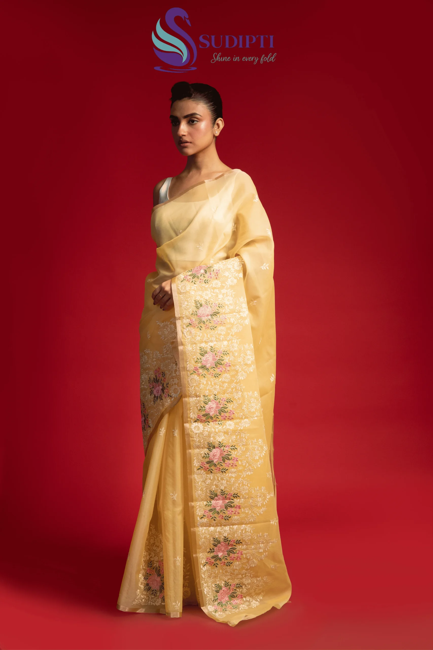 Golden Blossom Tissue Banarasi Saree