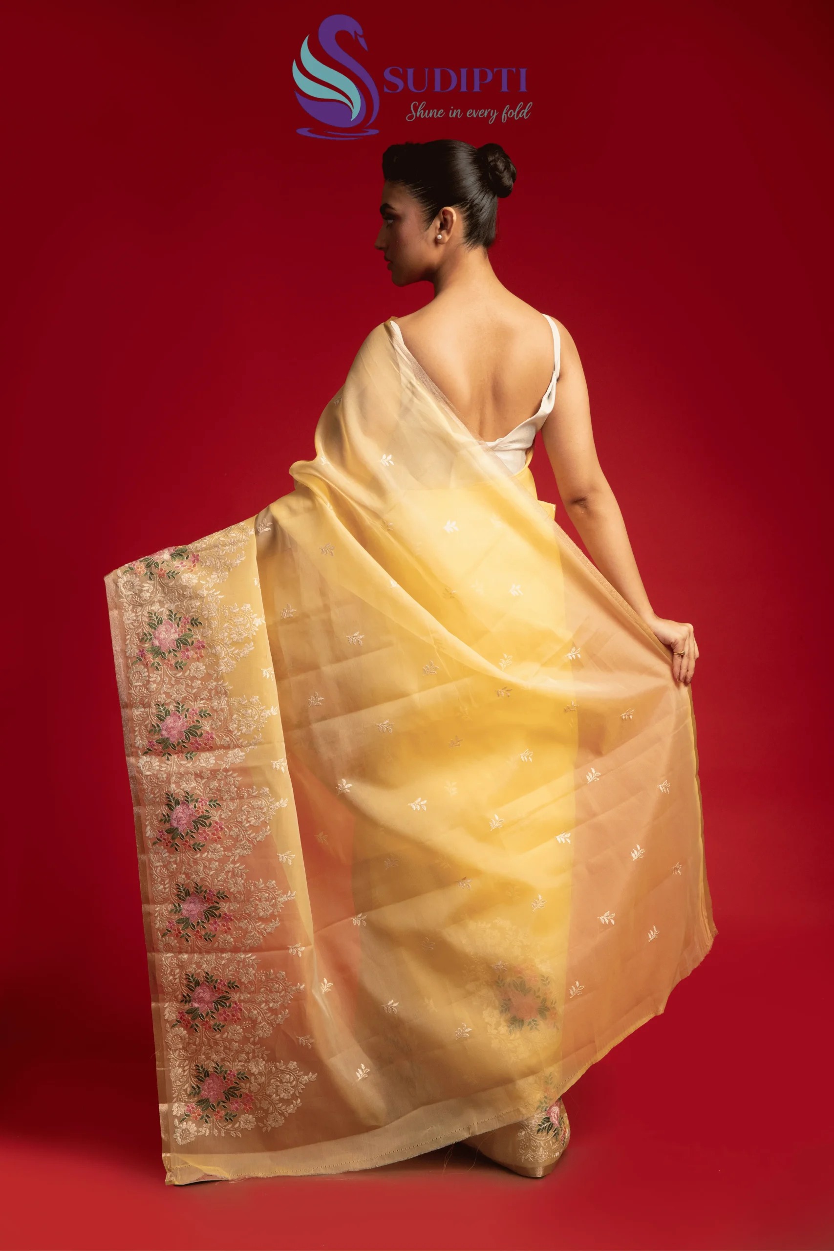 Golden Blossom Tissue Banarasi Saree