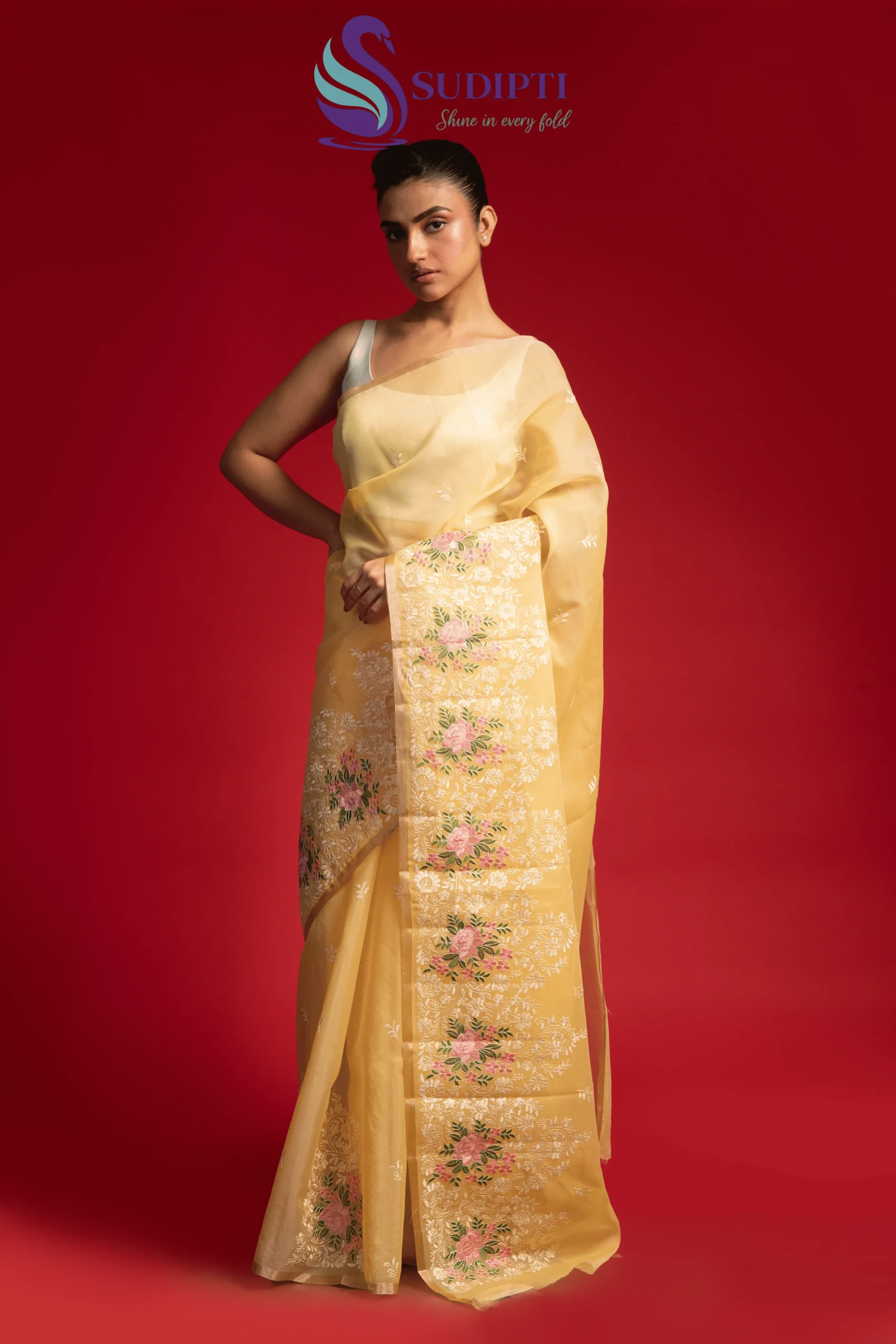 Golden Blossom Tissue Banarasi Saree
