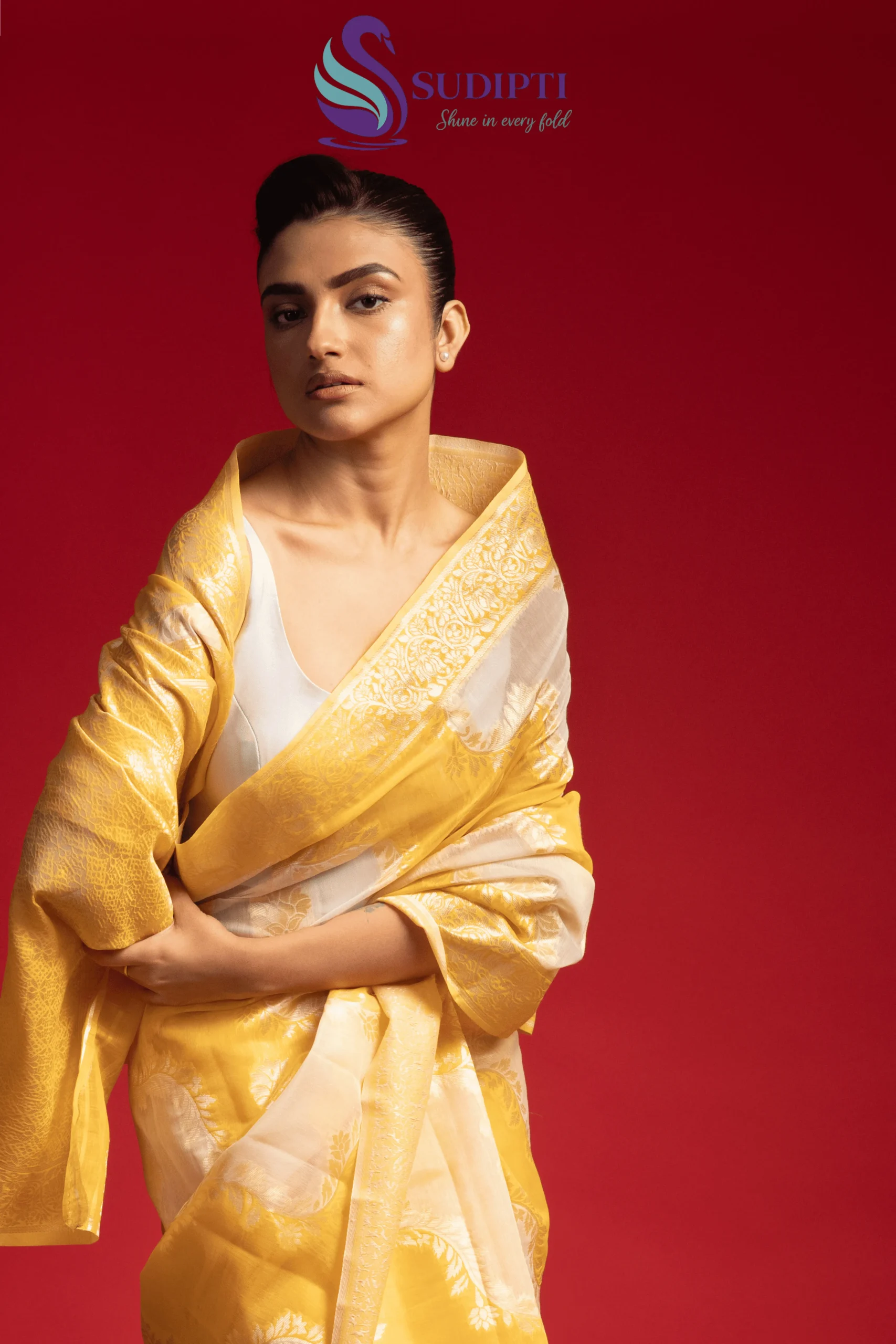 Sunlit Pearl Cotton Banarasi Saree
