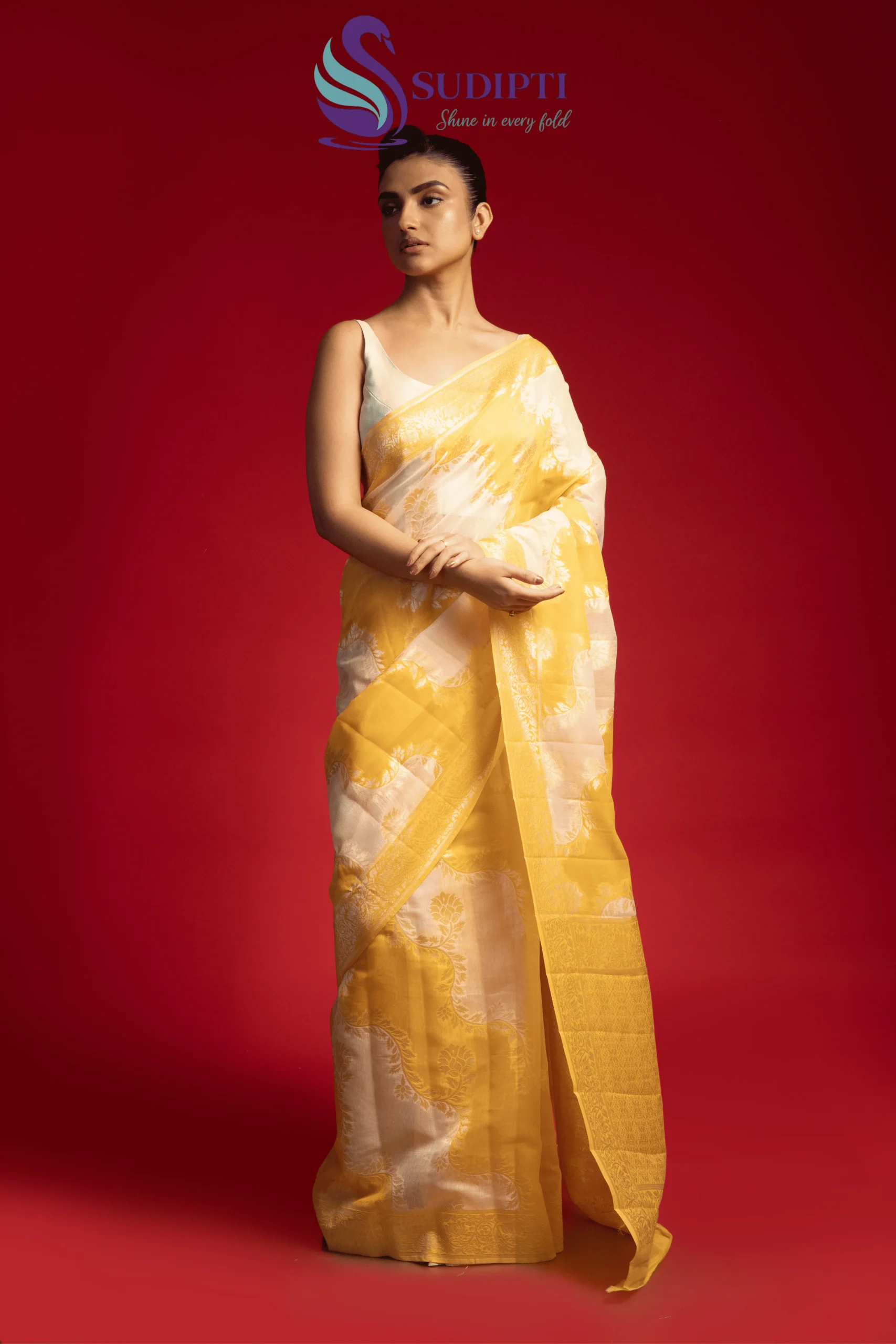 Sunlit Pearl Cotton Banarasi Saree