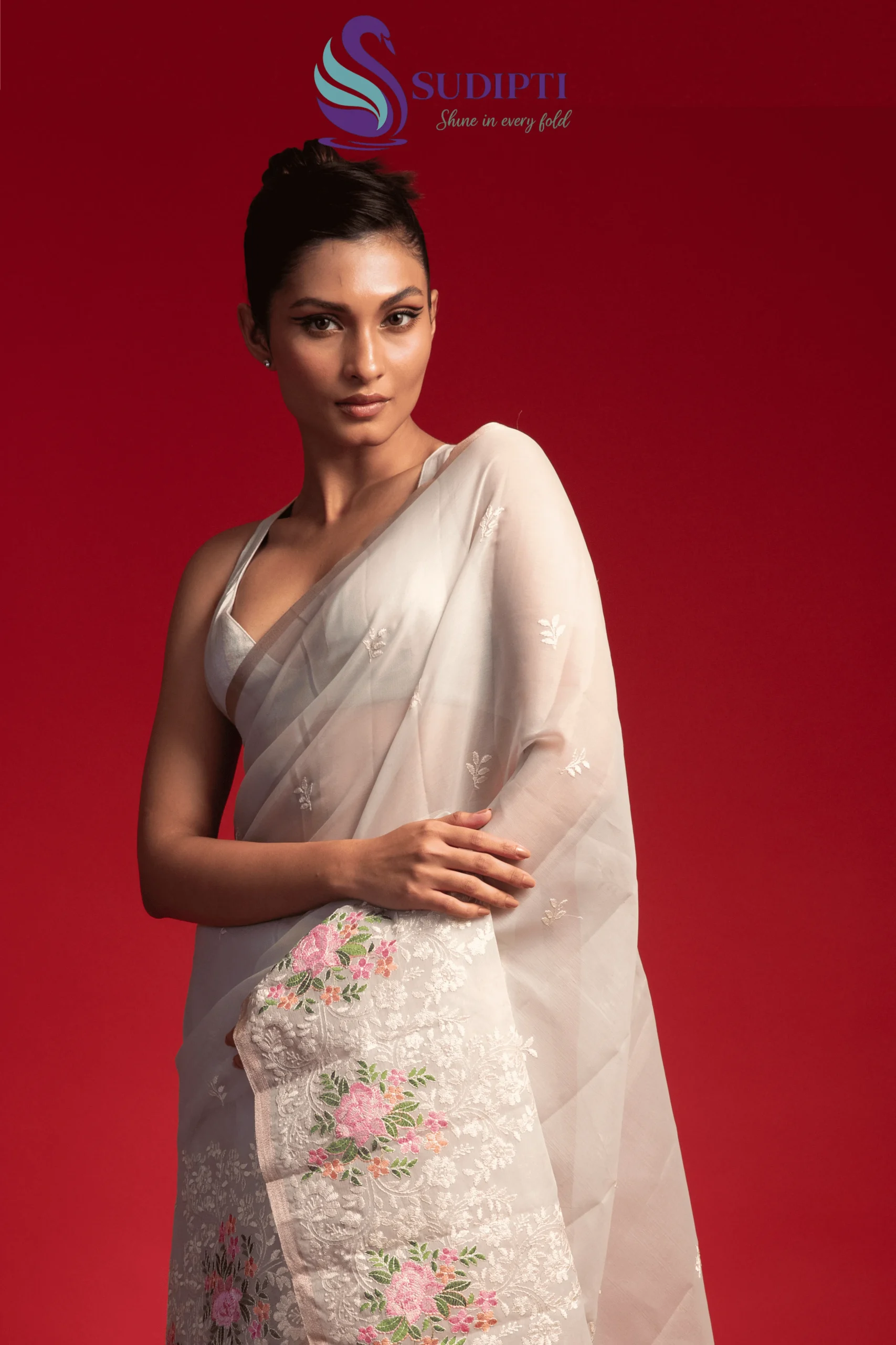 Ivory Bloom Tissue Banarasi Saree