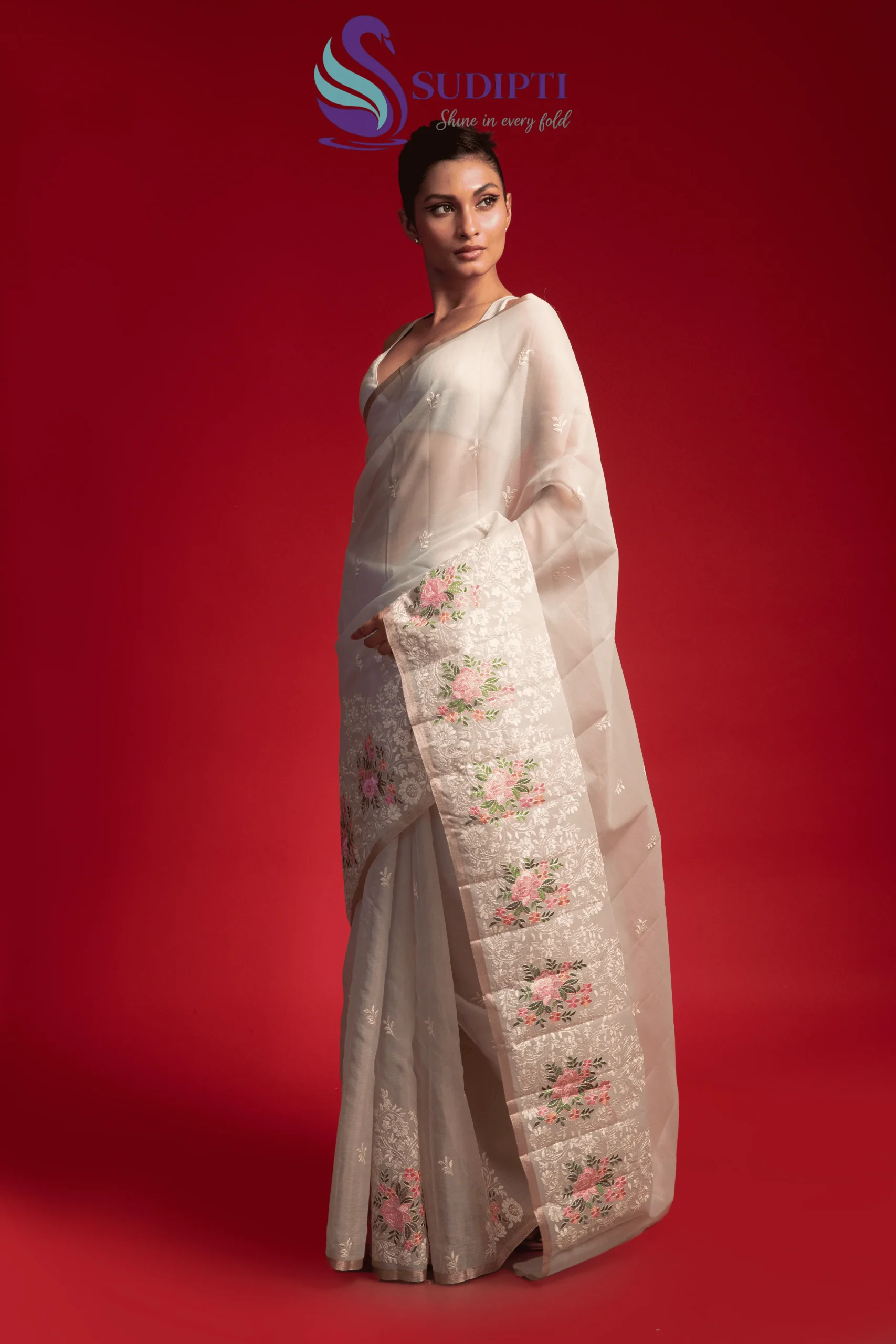 Ivory Bloom Tissue Banarasi Saree