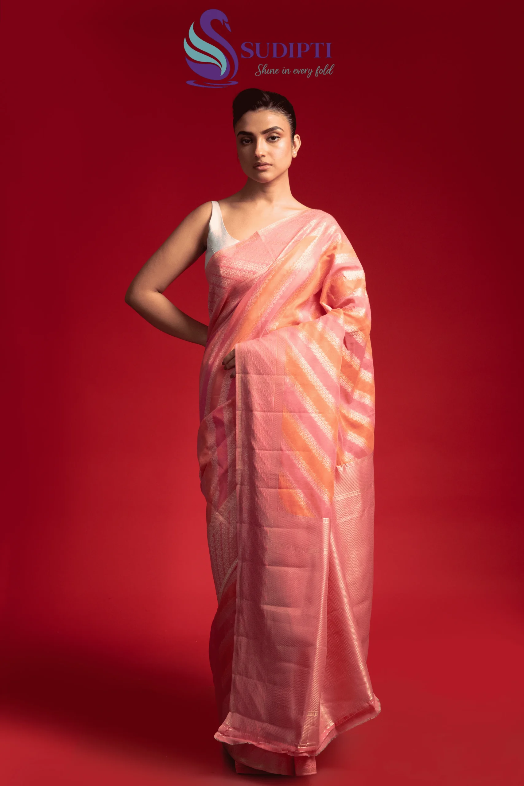 Peach Blossom Cotton Banarasi Saree