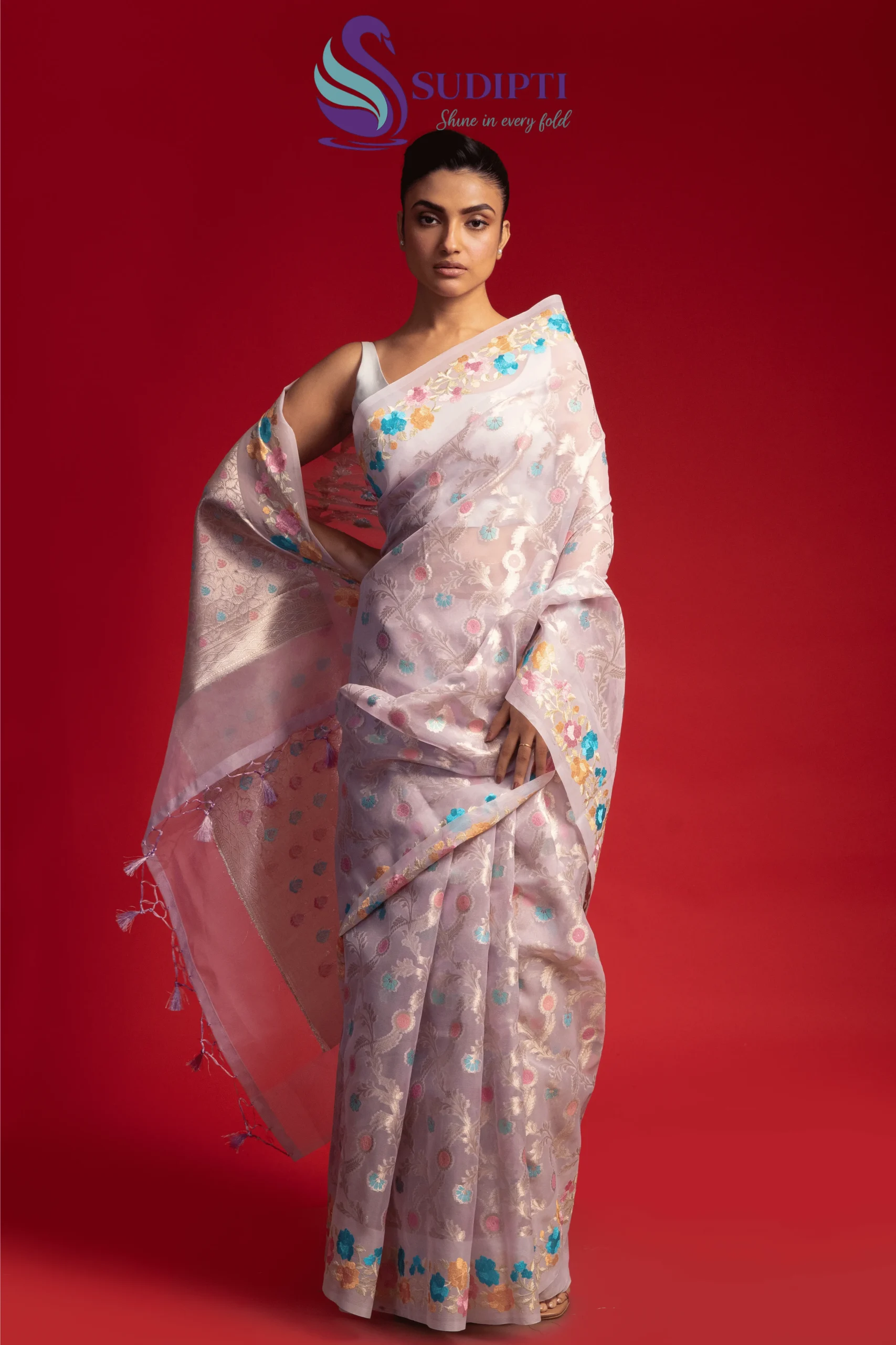 Lilac Pastel Bloom Tissue Banarasi Saree