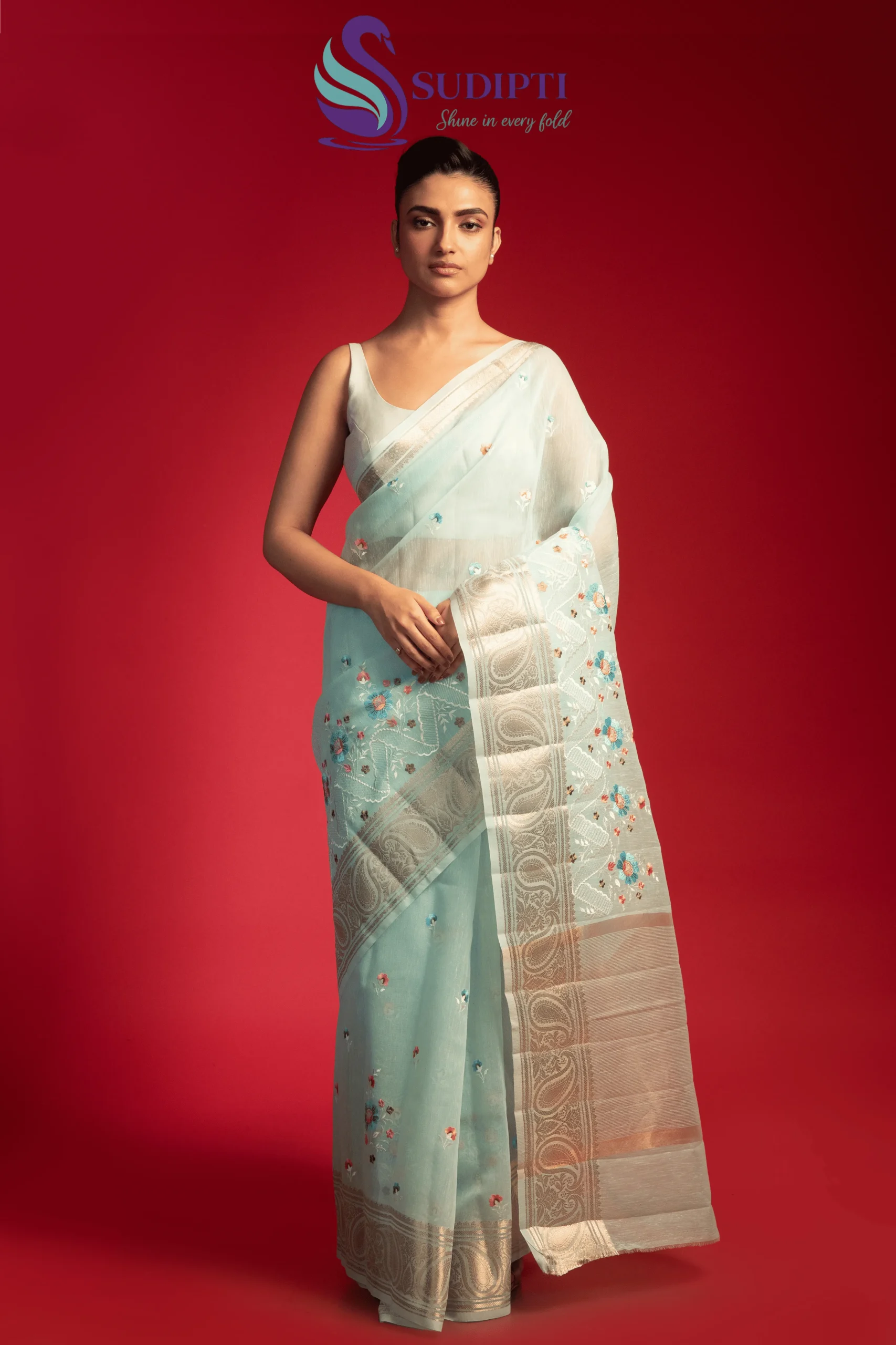 Aqua Whisper Tissue Banarasi Saree