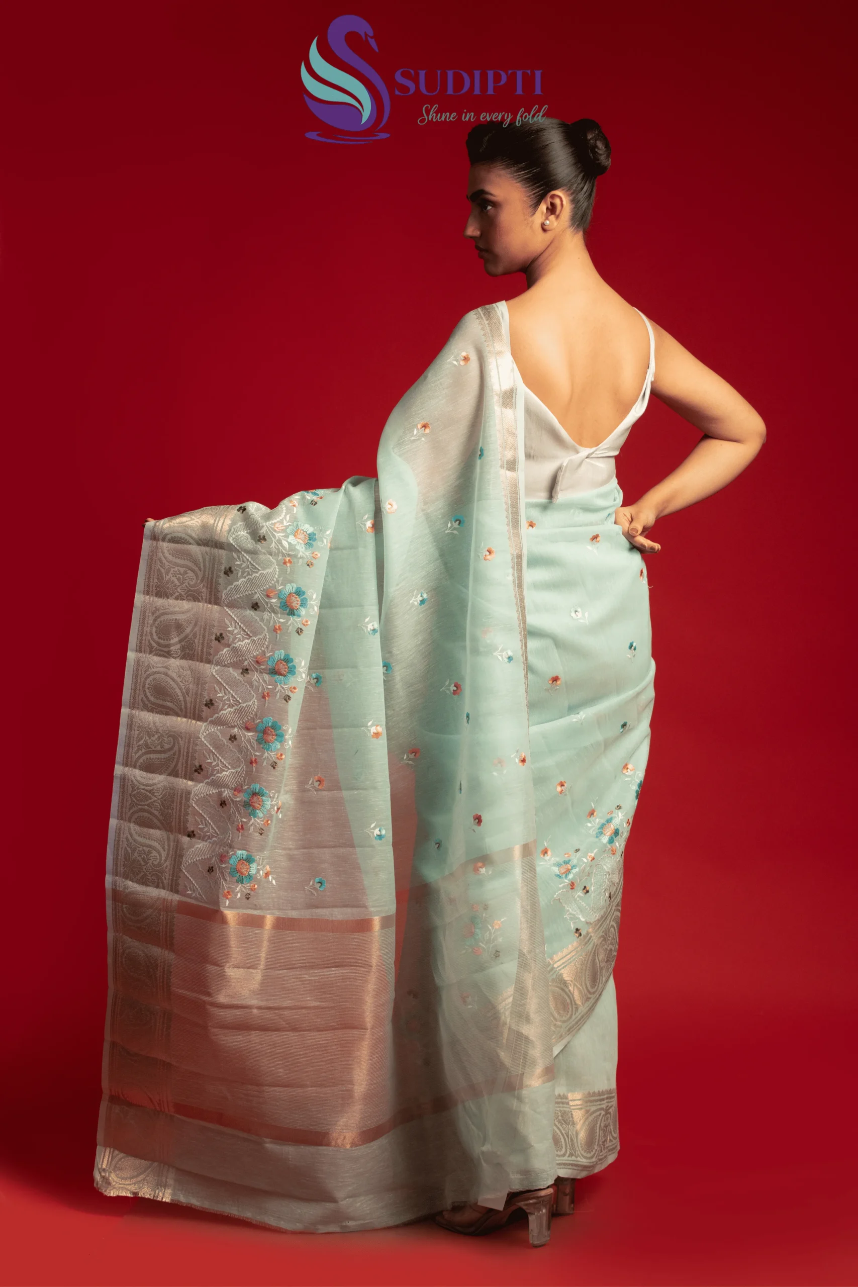 Aqua Whisper Tissue Banarasi Saree