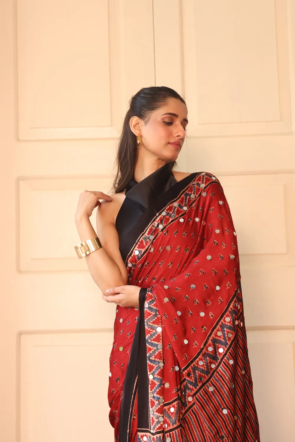 Modal Silk Ajrakh with mirror Work