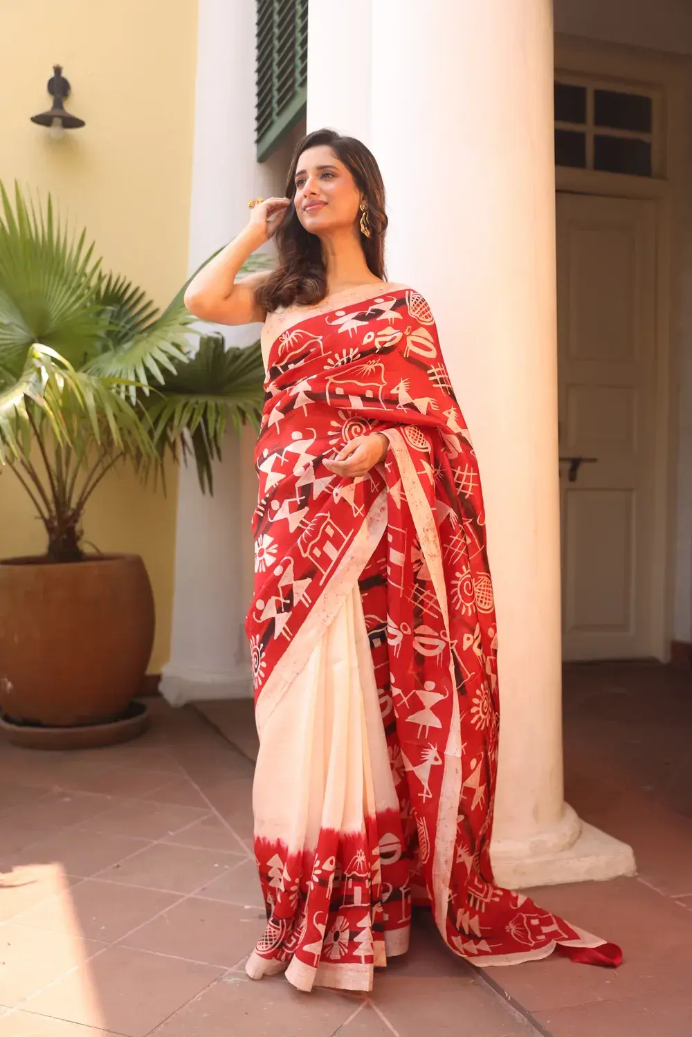 Red & White Pure Silk Saree