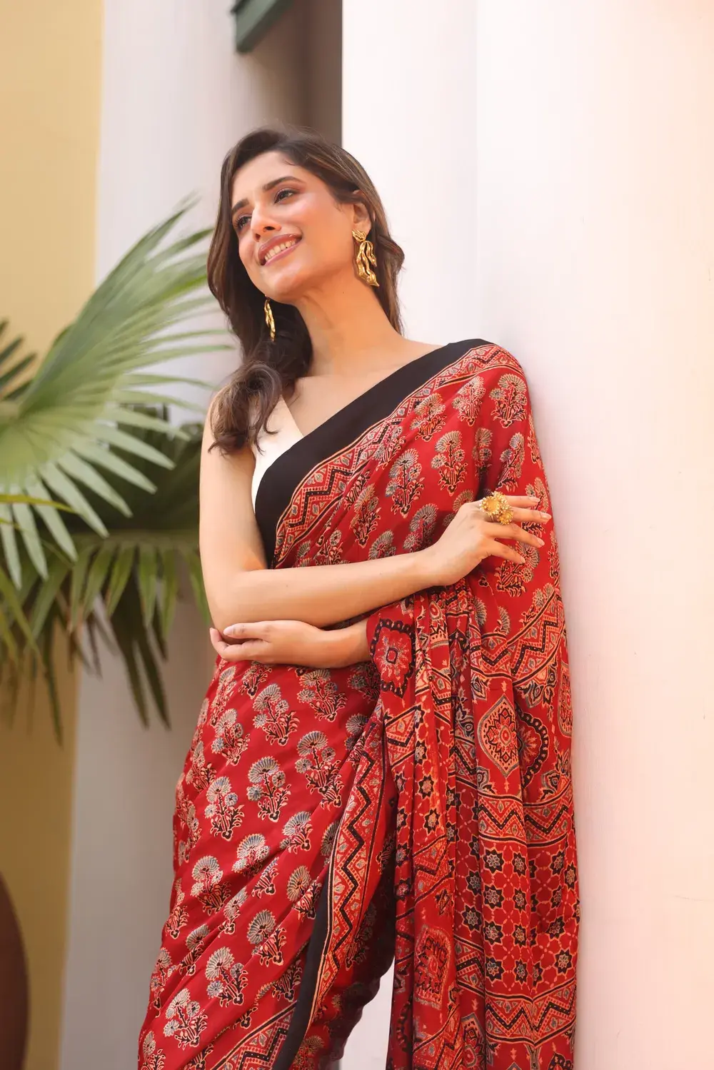 Maroon Modal Silk Ajrakh saree