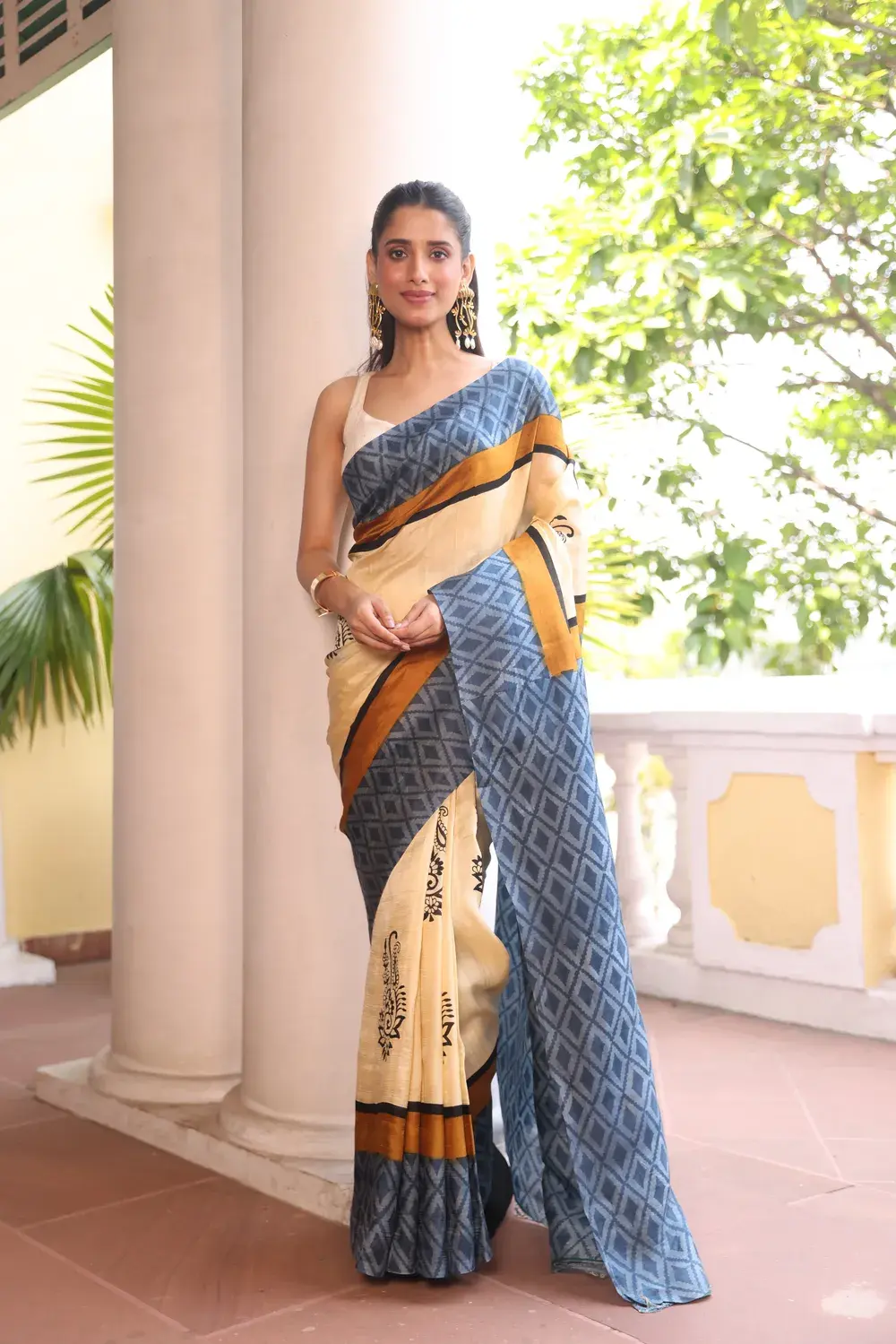 Blue & Beige Pure Silk Saree