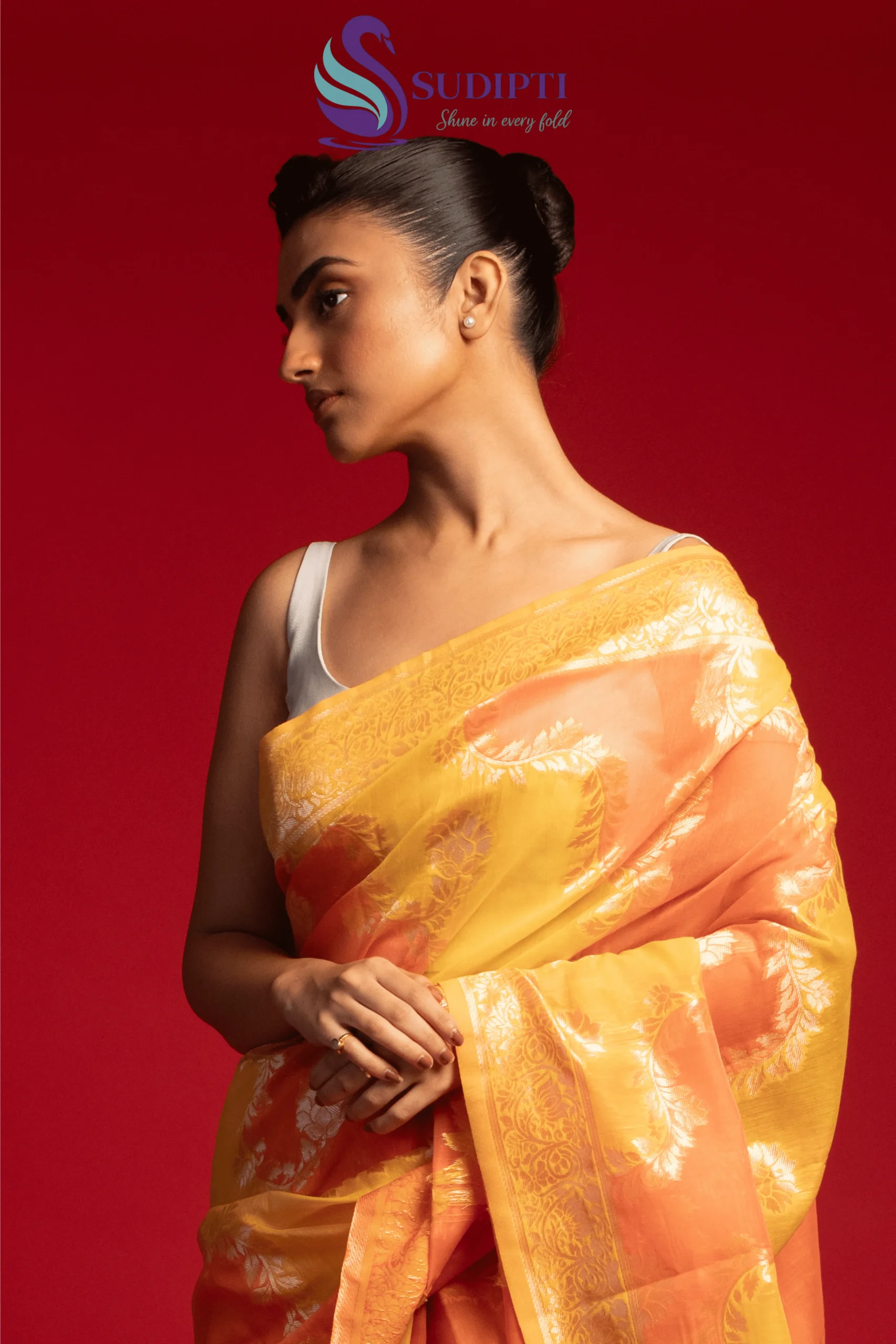 Sunset Gold Cotton Banarasi Saree