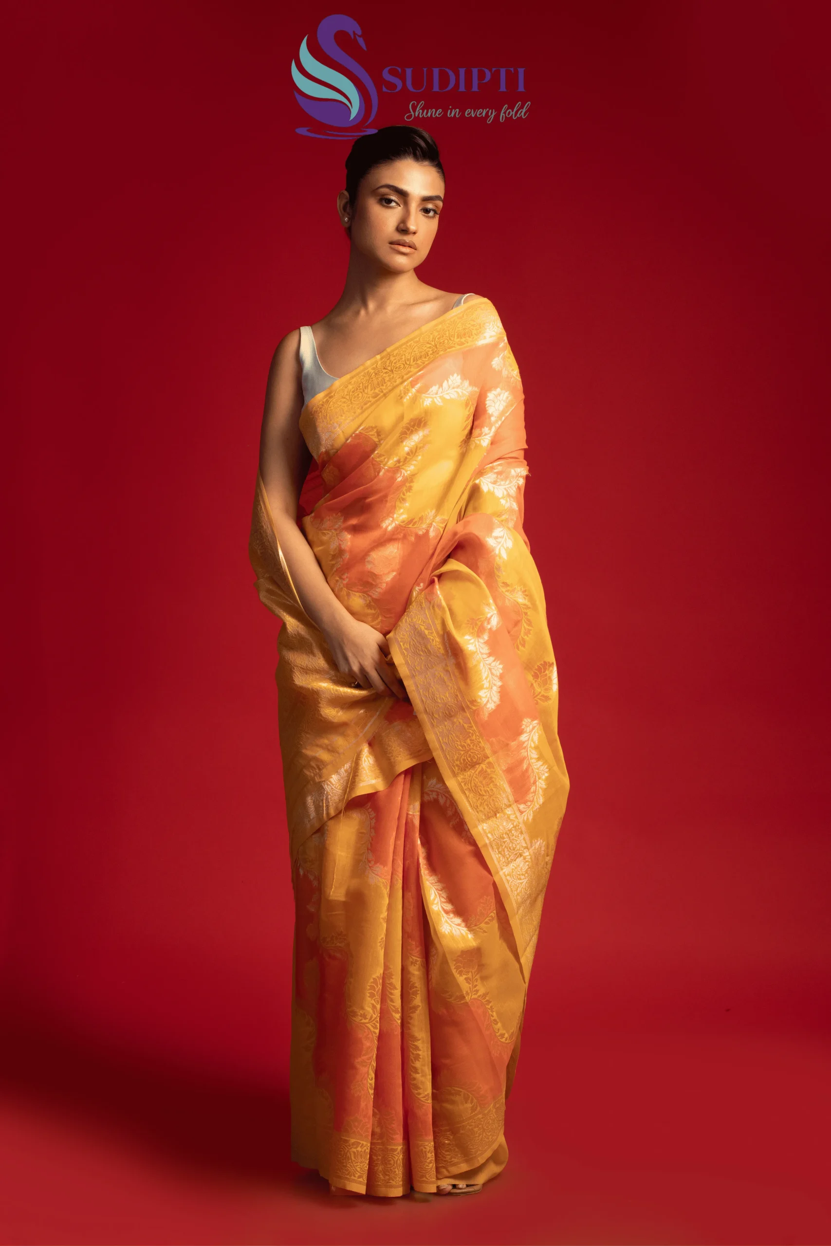 Sunset Gold Cotton Banarasi Saree