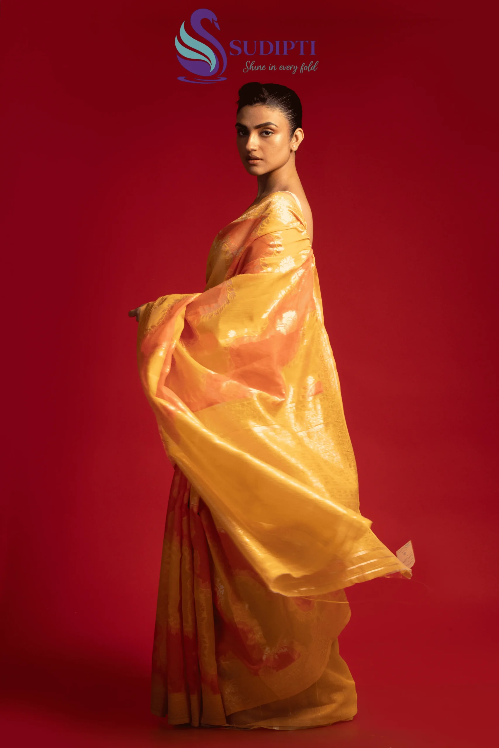 Sunset Gold Cotton Banarasi Saree