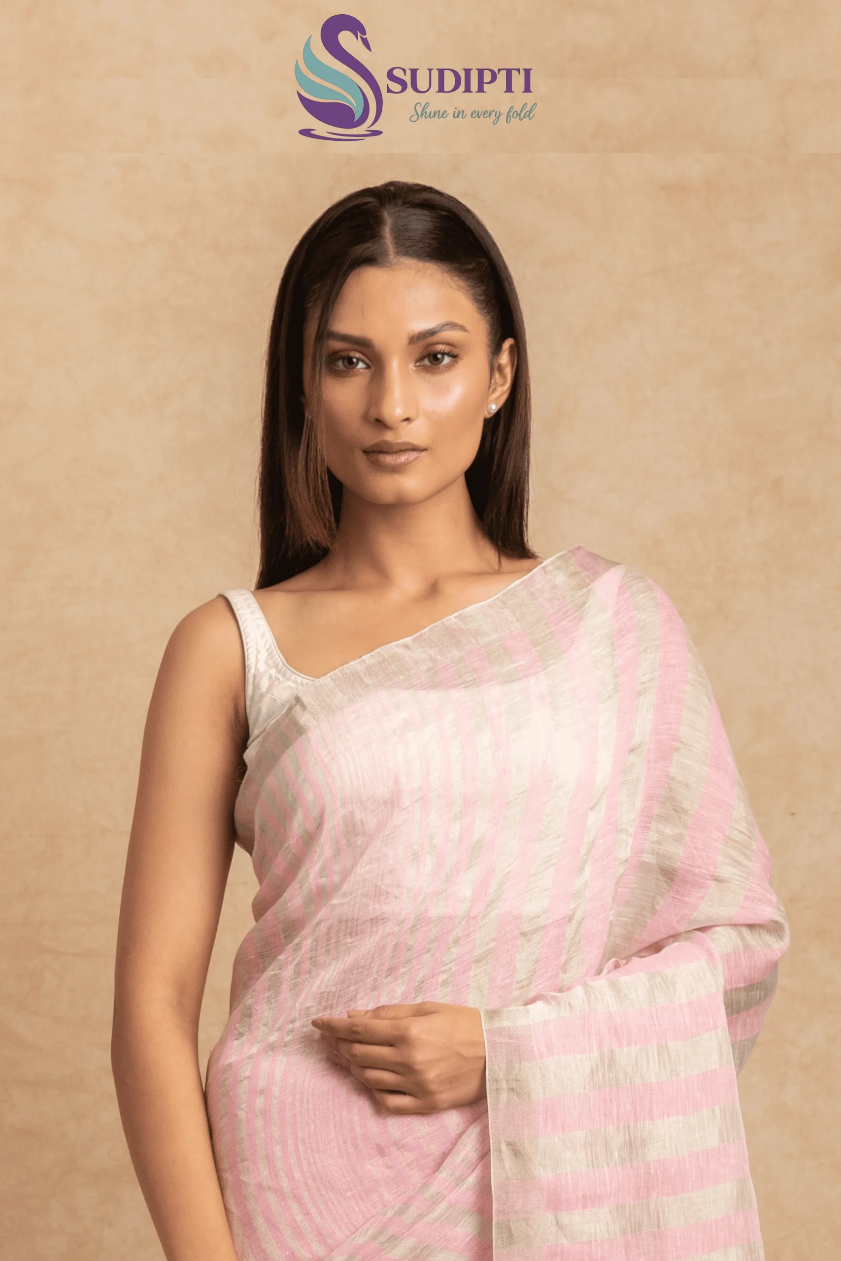 Blush Serenity Linen Saree
