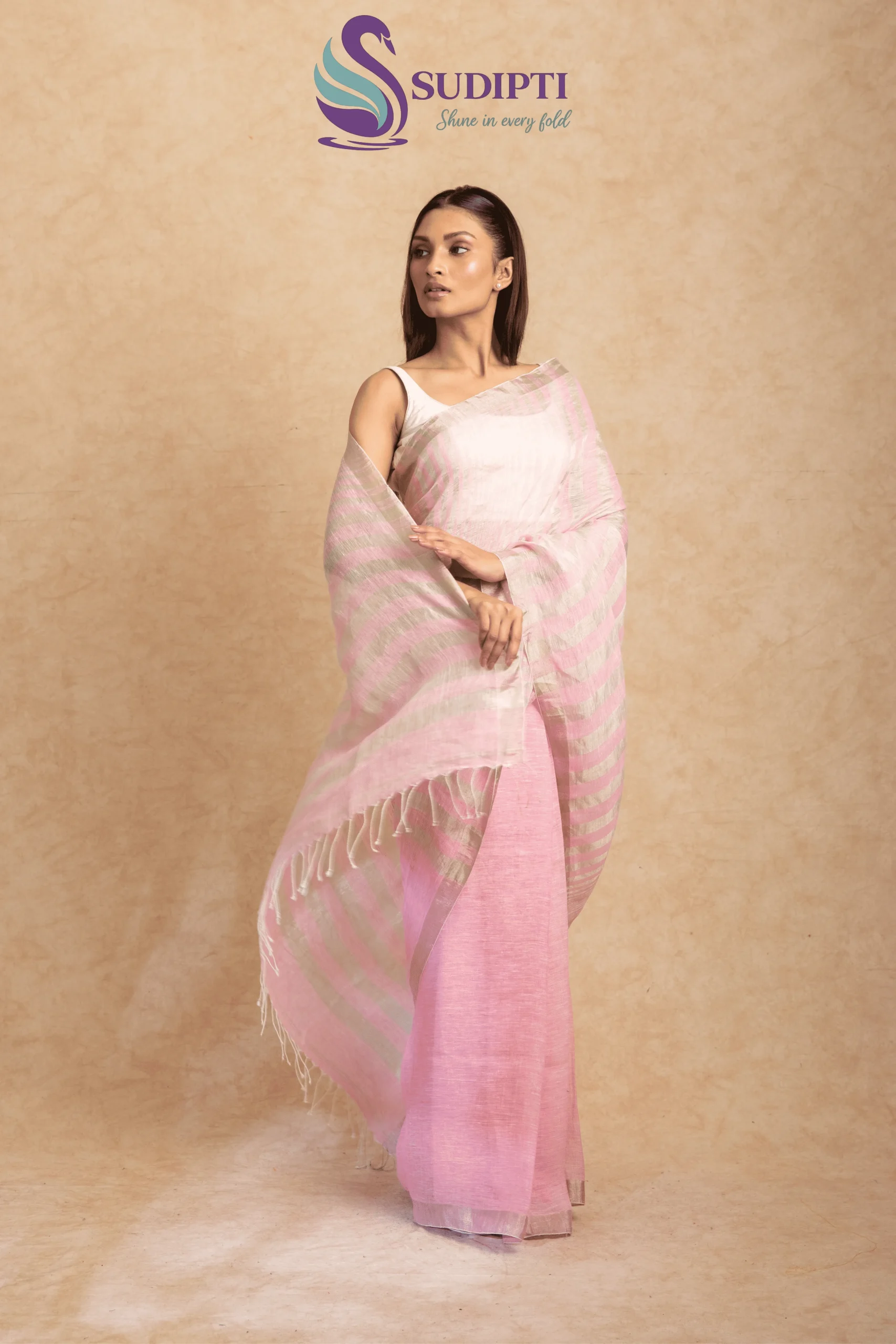 Blush Serenity Linen Saree