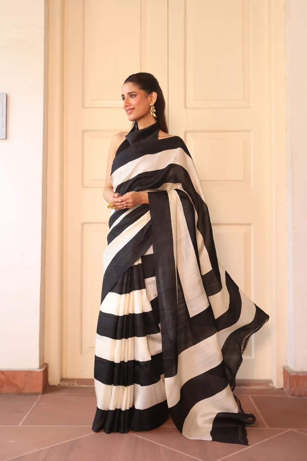 Black & White Pure Silk Saree