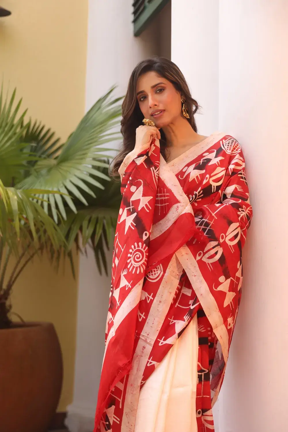 Red & White Pure Silk Saree