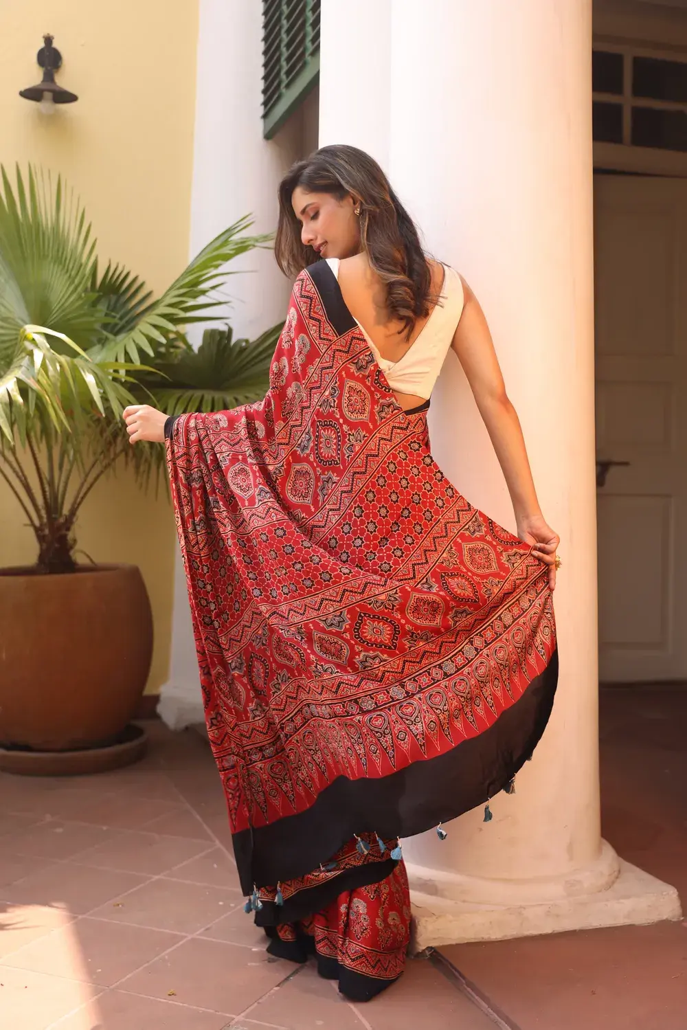 Maroon Modal Silk Ajrakh saree